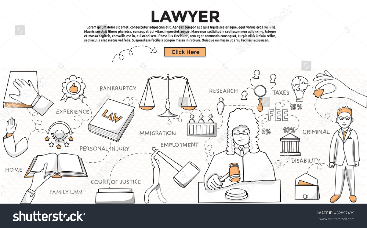 Doodle Style Lawyer Concept Modern Line Stock Vector (Royalty Free ...