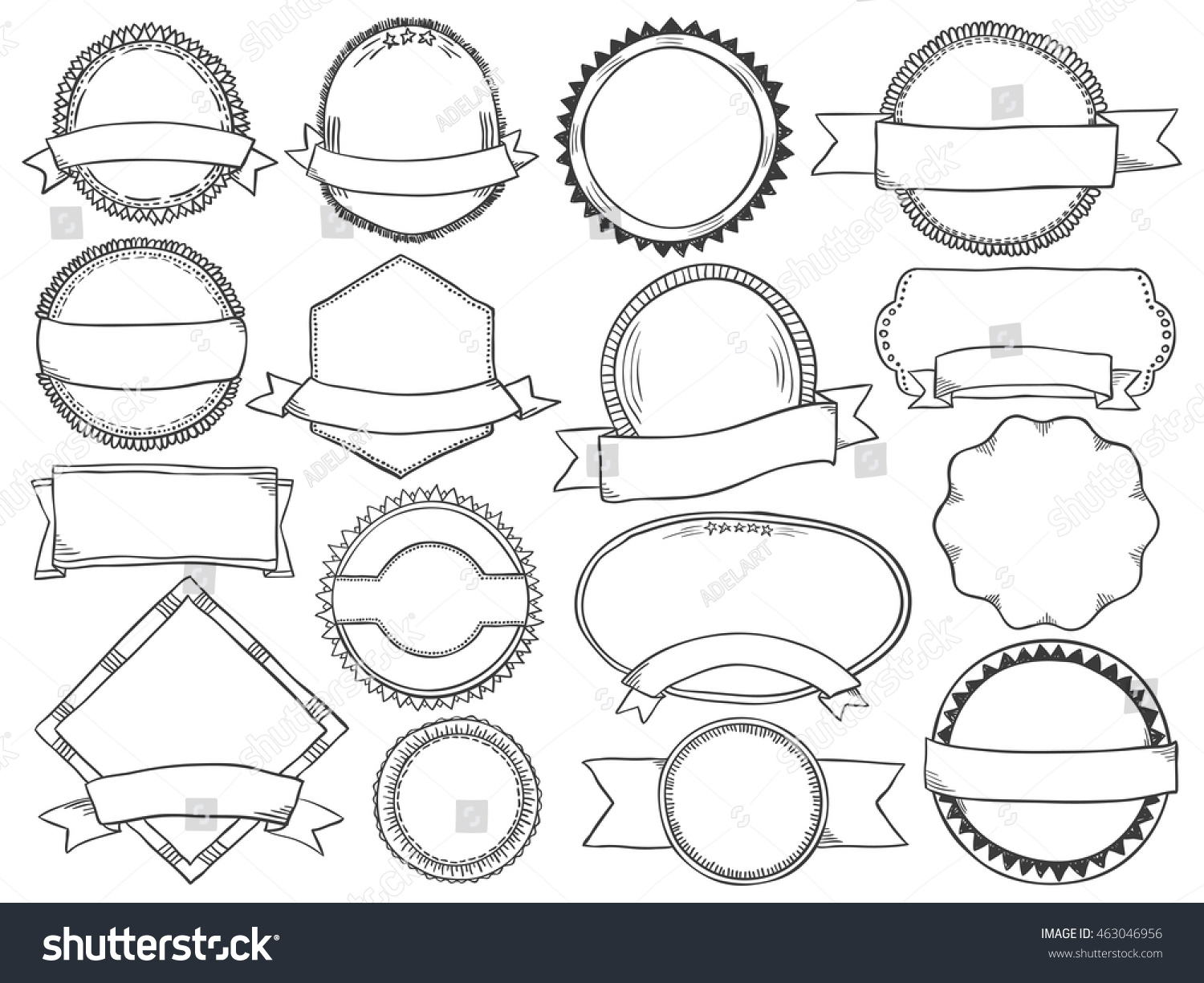 Doodle Labels Set Sketch Pencil Effect Stock Vector (Royalty Free ...