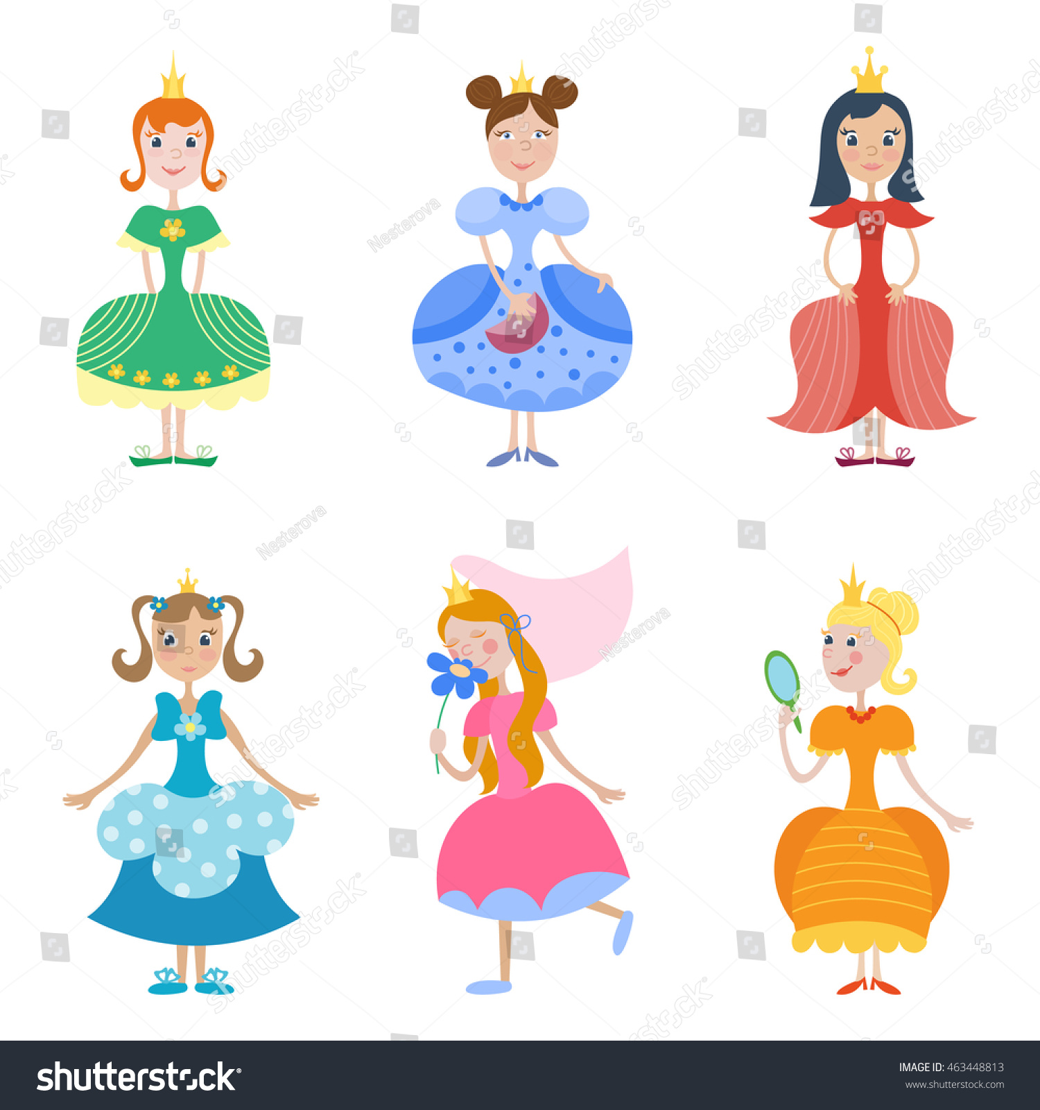 Set Princess Vector Child Illustration Cartoon Stock Vector (Royalty ...