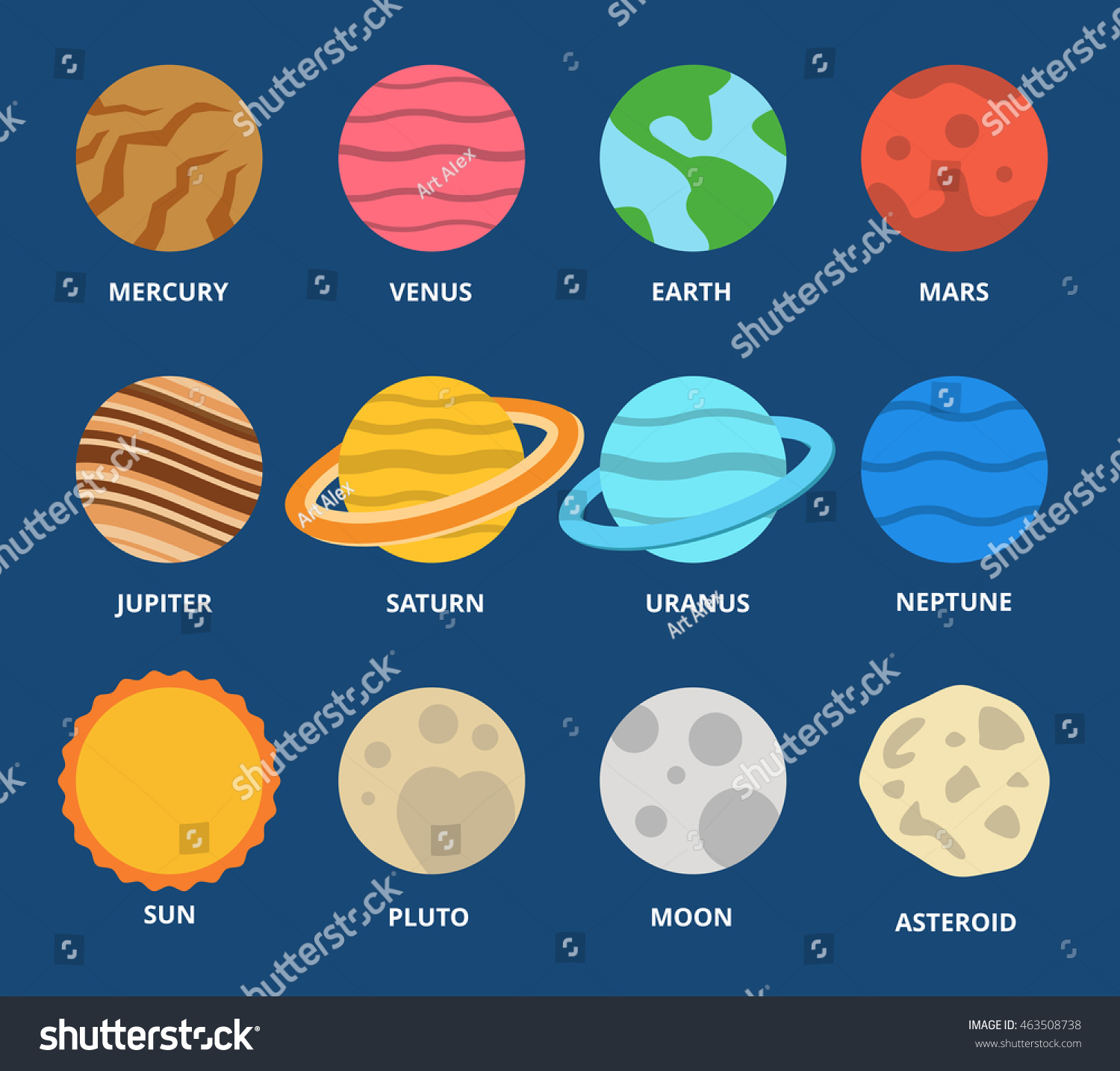 Planet Icon Set Planets Names Mercury Stock Vector (Royalty Free ...