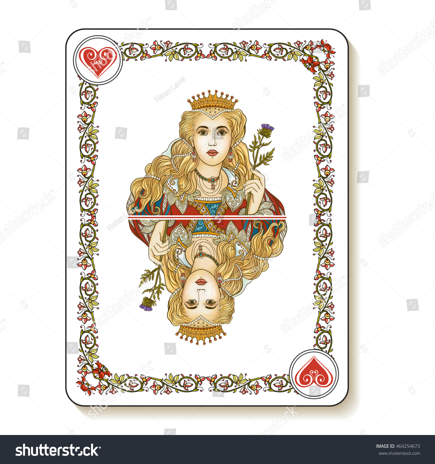 Queen Hearts Playing Card Vector Illustration Stock Vector (Royalty ...