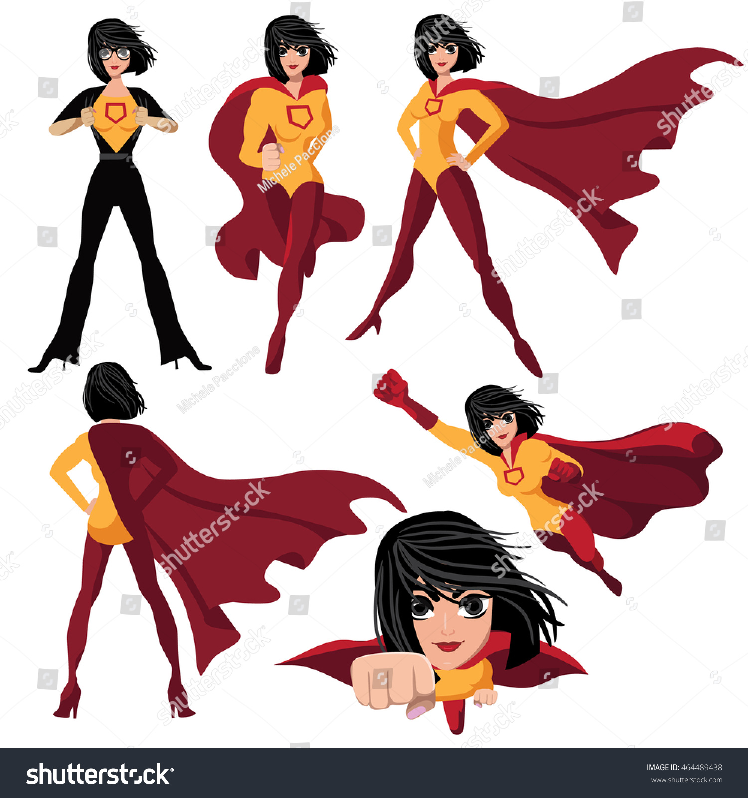 Superhero Woman Cartoon Action Poses Collection Stock Illustration 464489438 Shutterstock