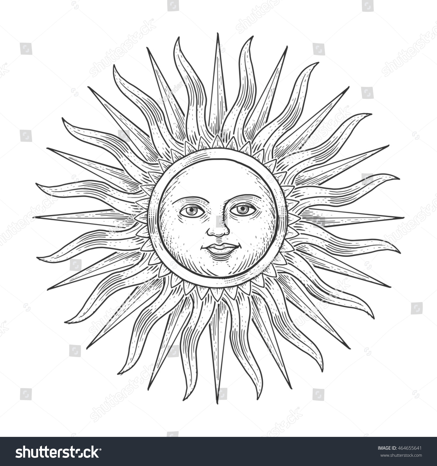 Sun Face Engraving Raster Illustration Scratch Stock Illustration ...