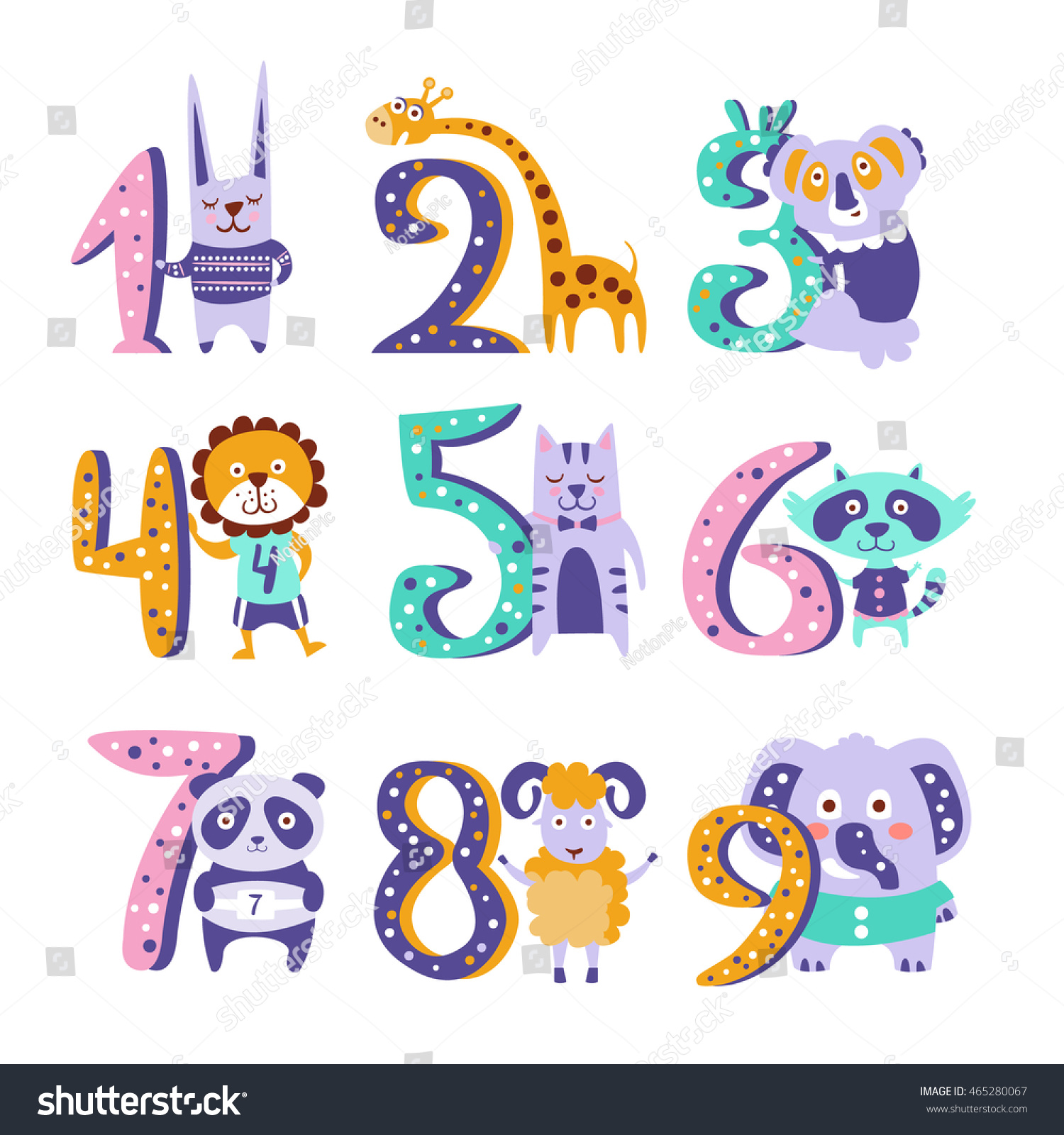 Funky Animals Standing Next Digits Sticker Stock Vector (Royalty Free ...