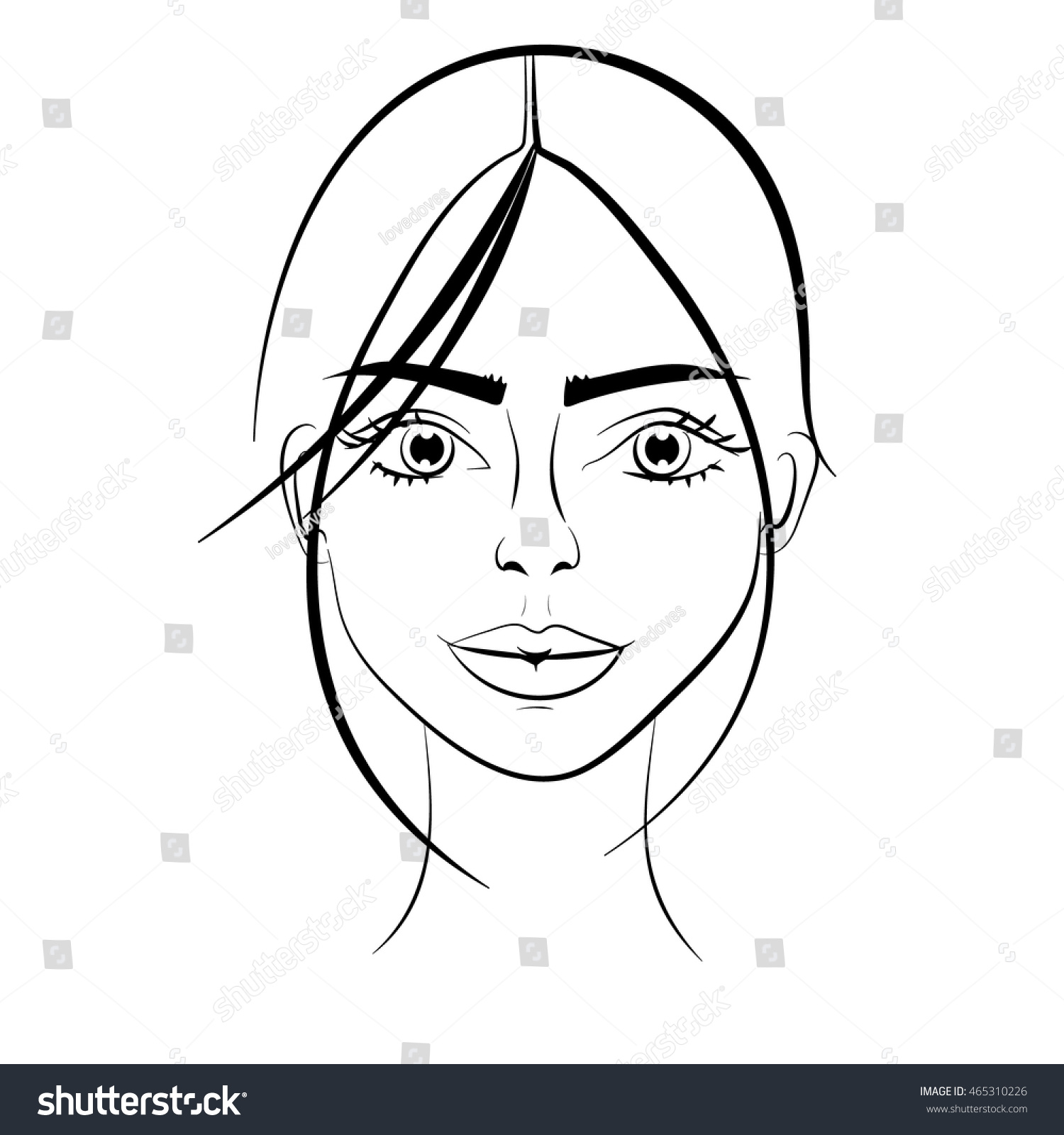 Illustration Outline Silhouette Beautiful Young Girl Stock Vector ...