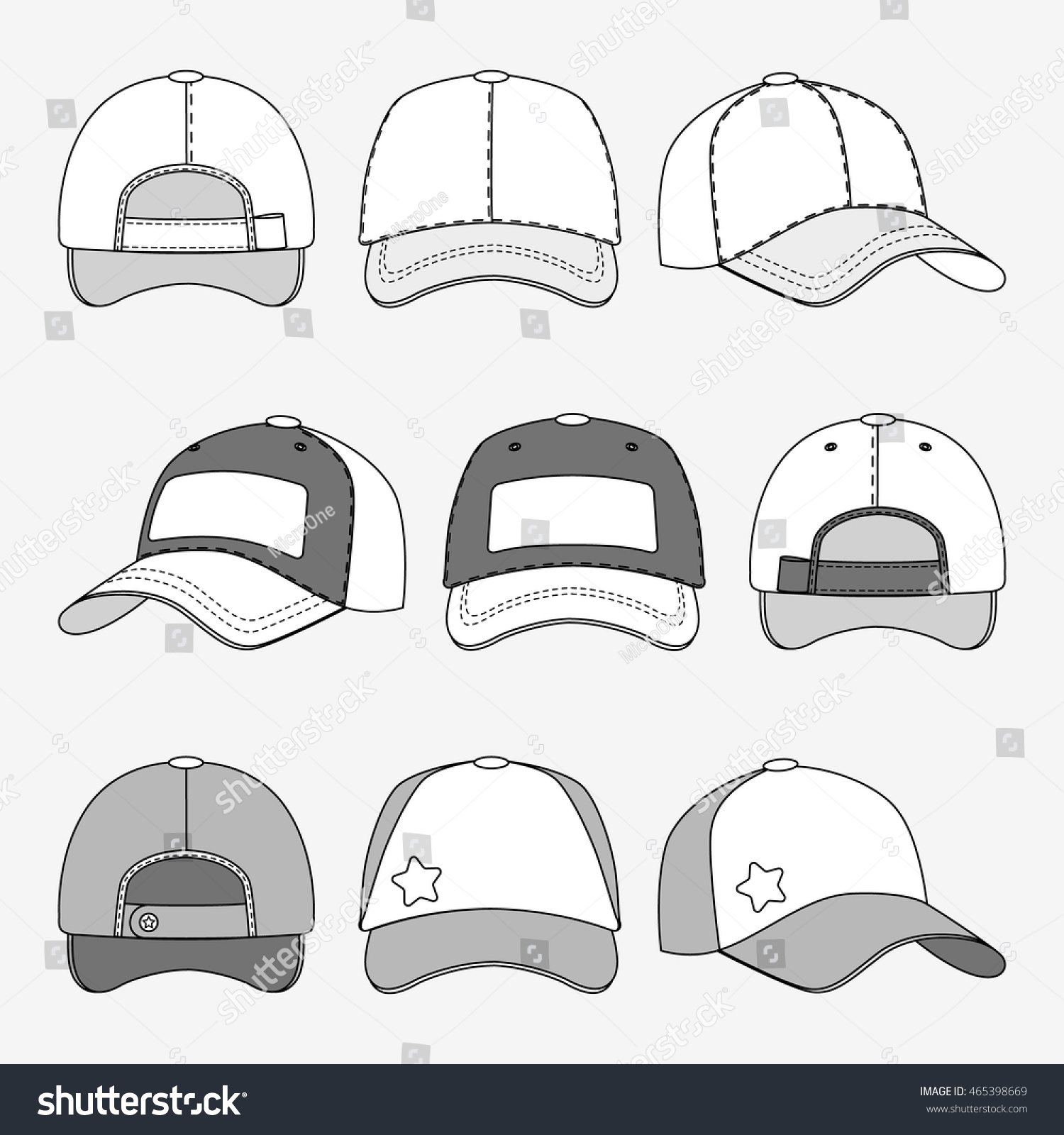 Baseball Cap Front Back Side View Stock Vector (Royalty Free) 465398669 ...