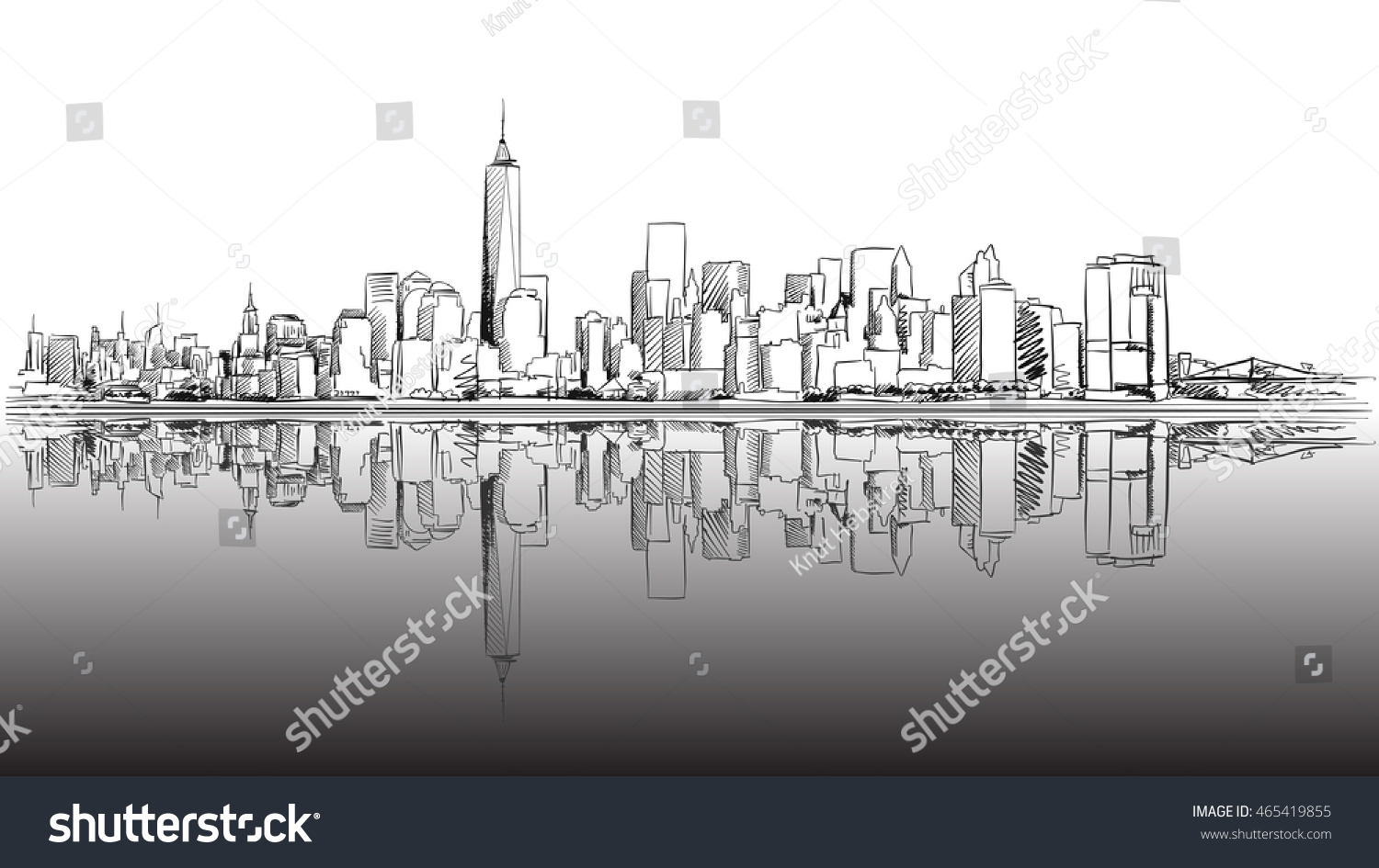 New York City Outline Sketch Dark Stock Vector (Royalty Free) 465419855 ...