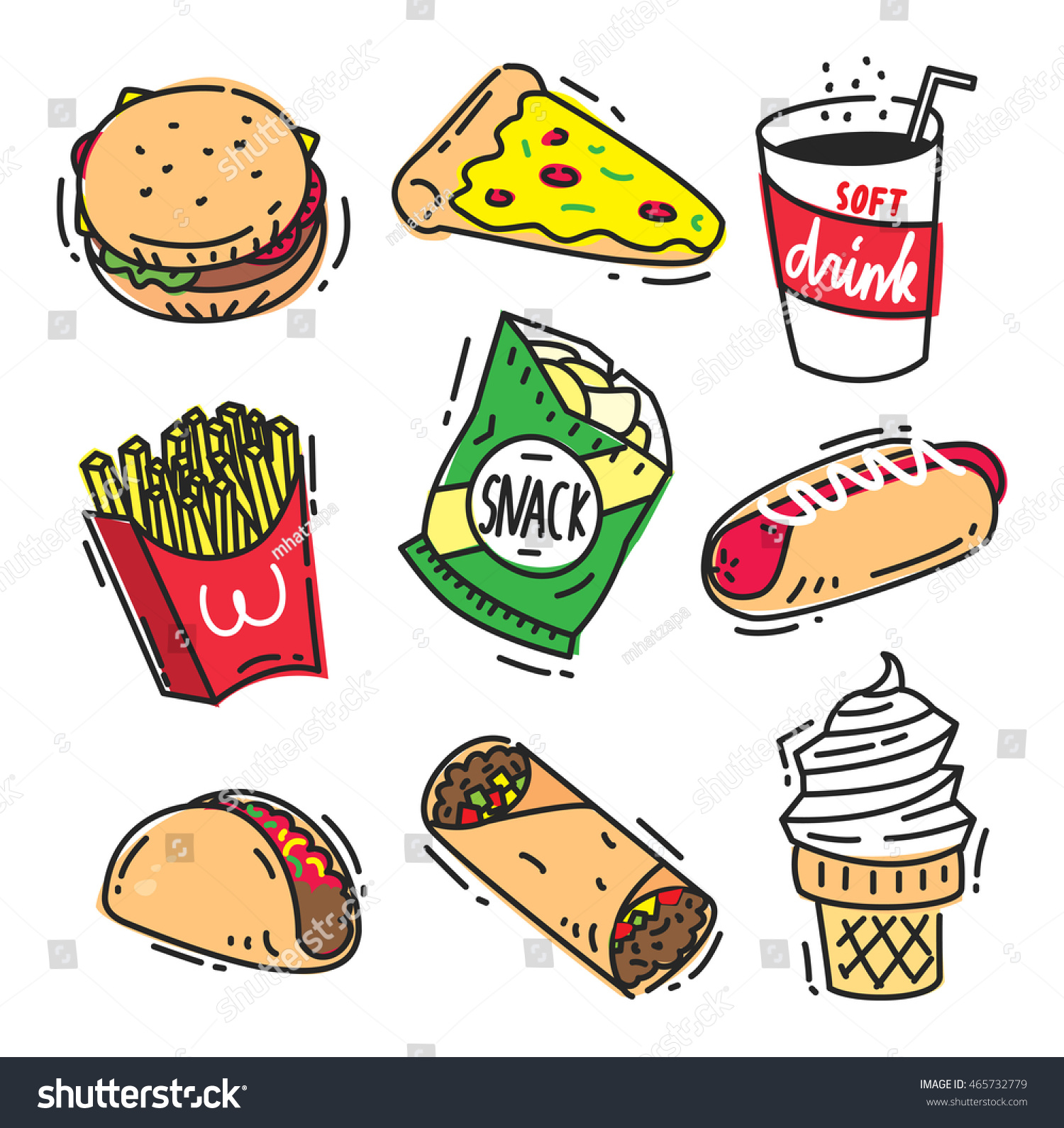 Set Fast Food Icon Doodle Isolated Stock Vector (Royalty Free ...