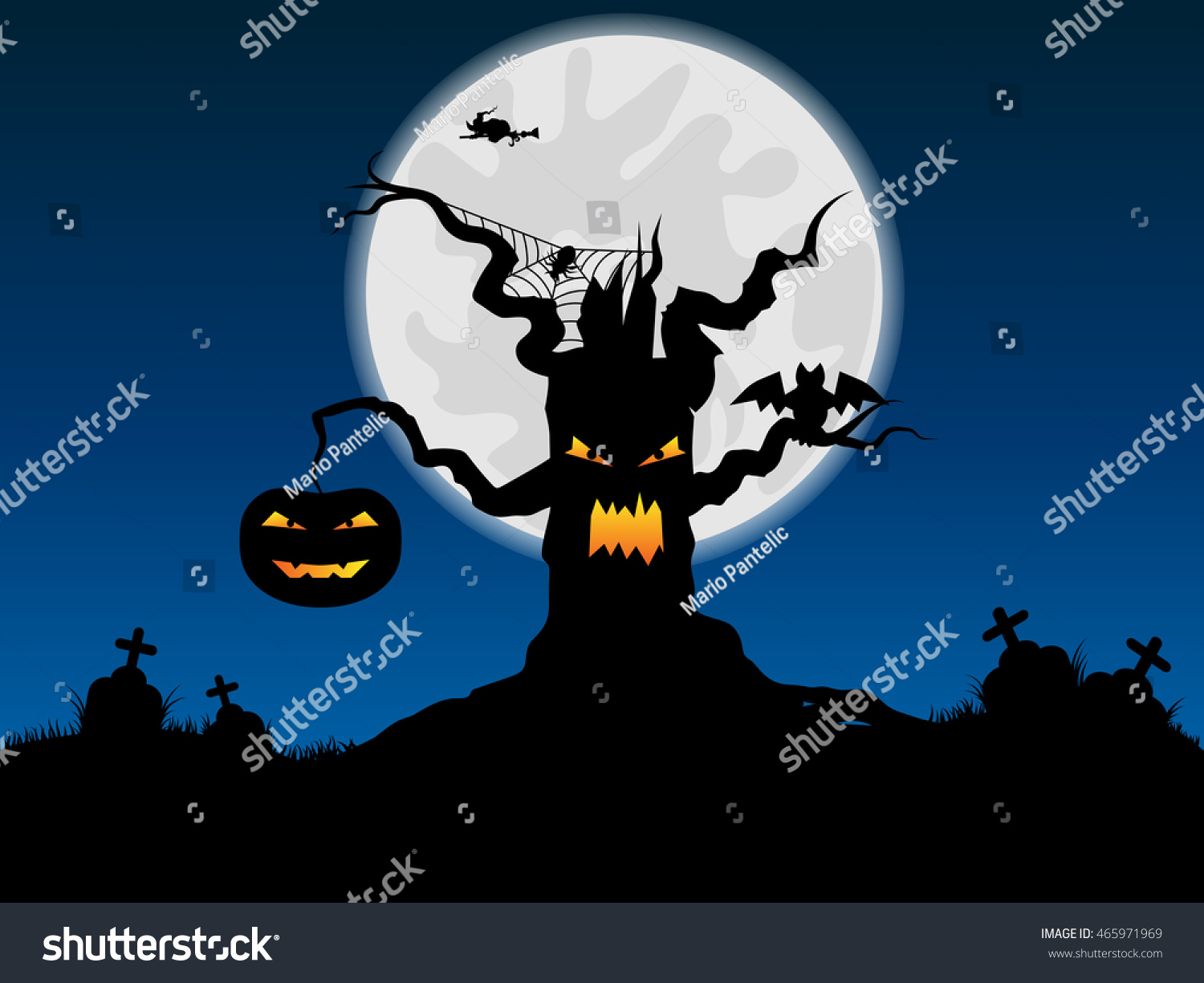 Halloween Background Tree Silhouette Full Moon Stock Illustration ...