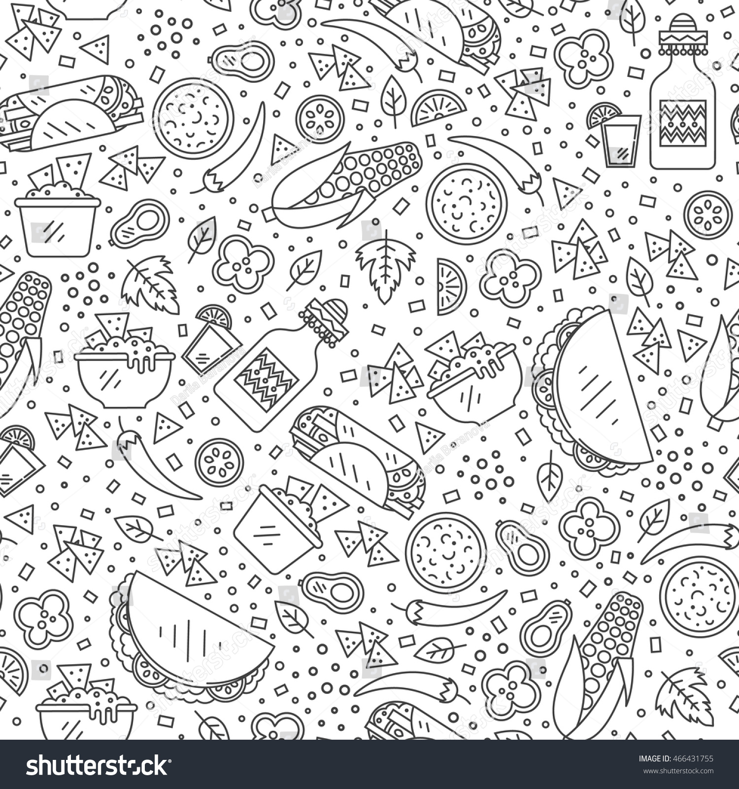 Vector Seamless Pattern Mexican Food Linear Stock Vector (Royalty Free ...