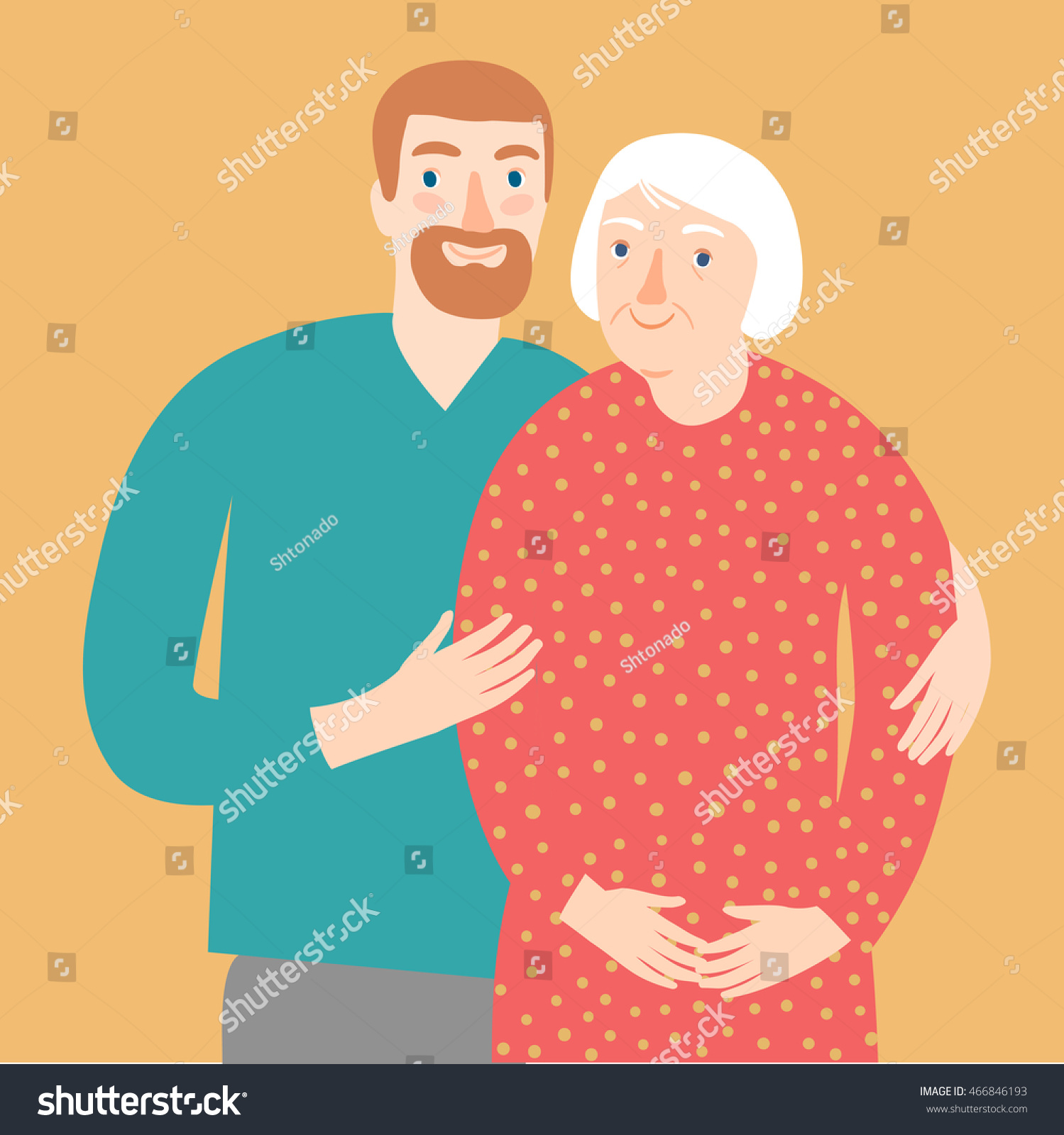 Lovely Cartoon Grandmother Young Man Hugging Stock Vector Royalty Free