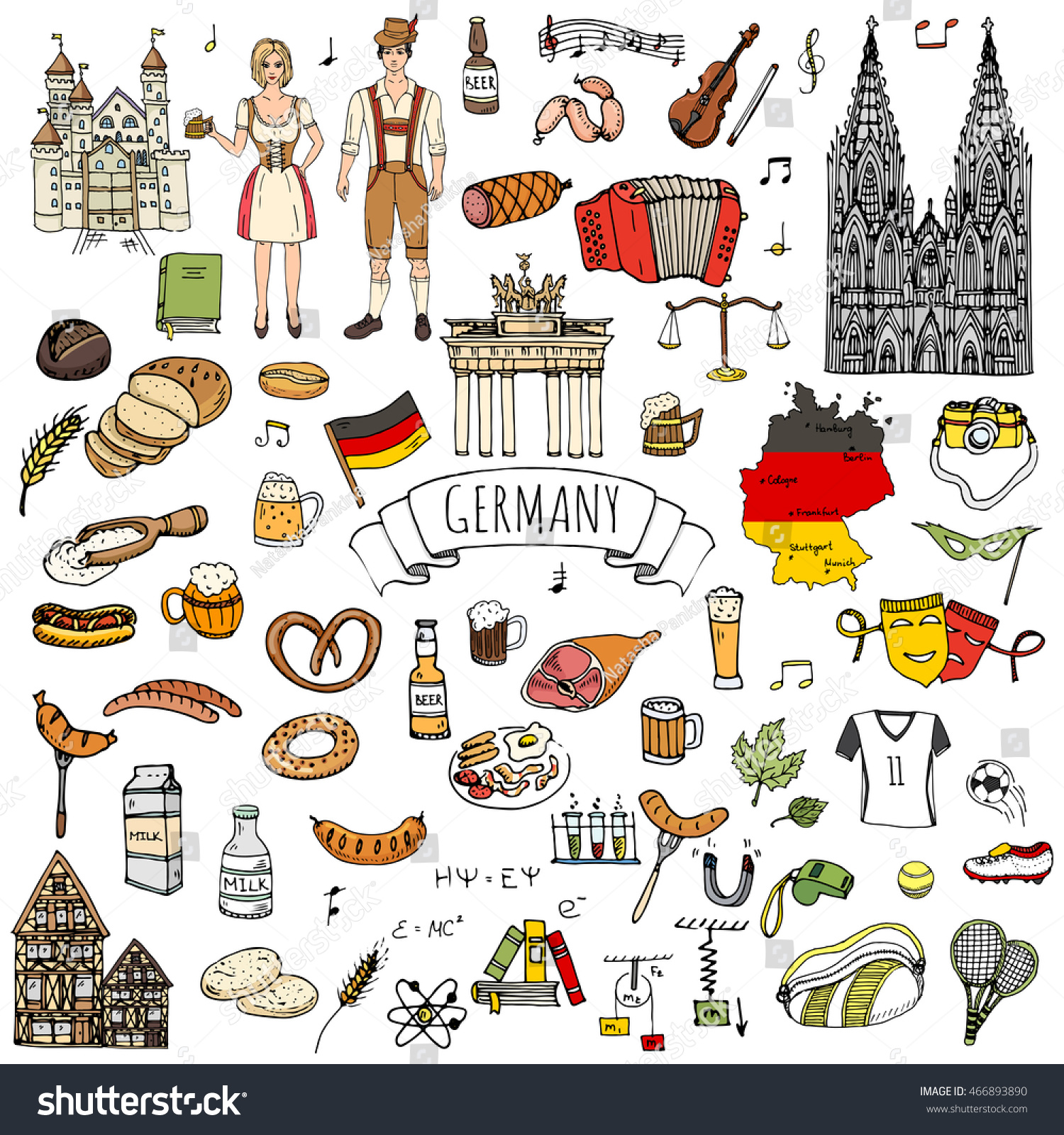 Hand Drawn Doodle Set Germany Icons Stock Vector (Royalty Free ...