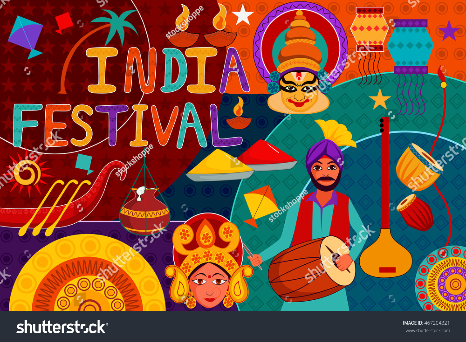 Vector Illustration Collage Indian Festival Displaying Stok Vektör ...