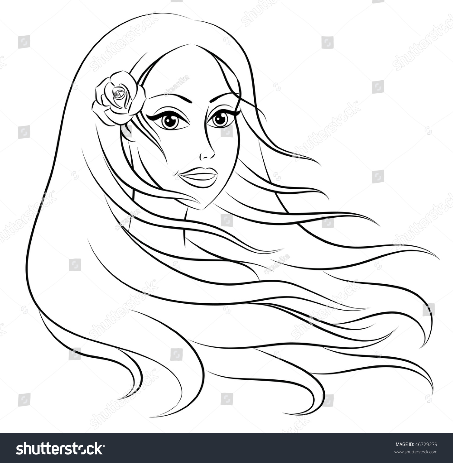 Женщина с длинными волосами рисунок