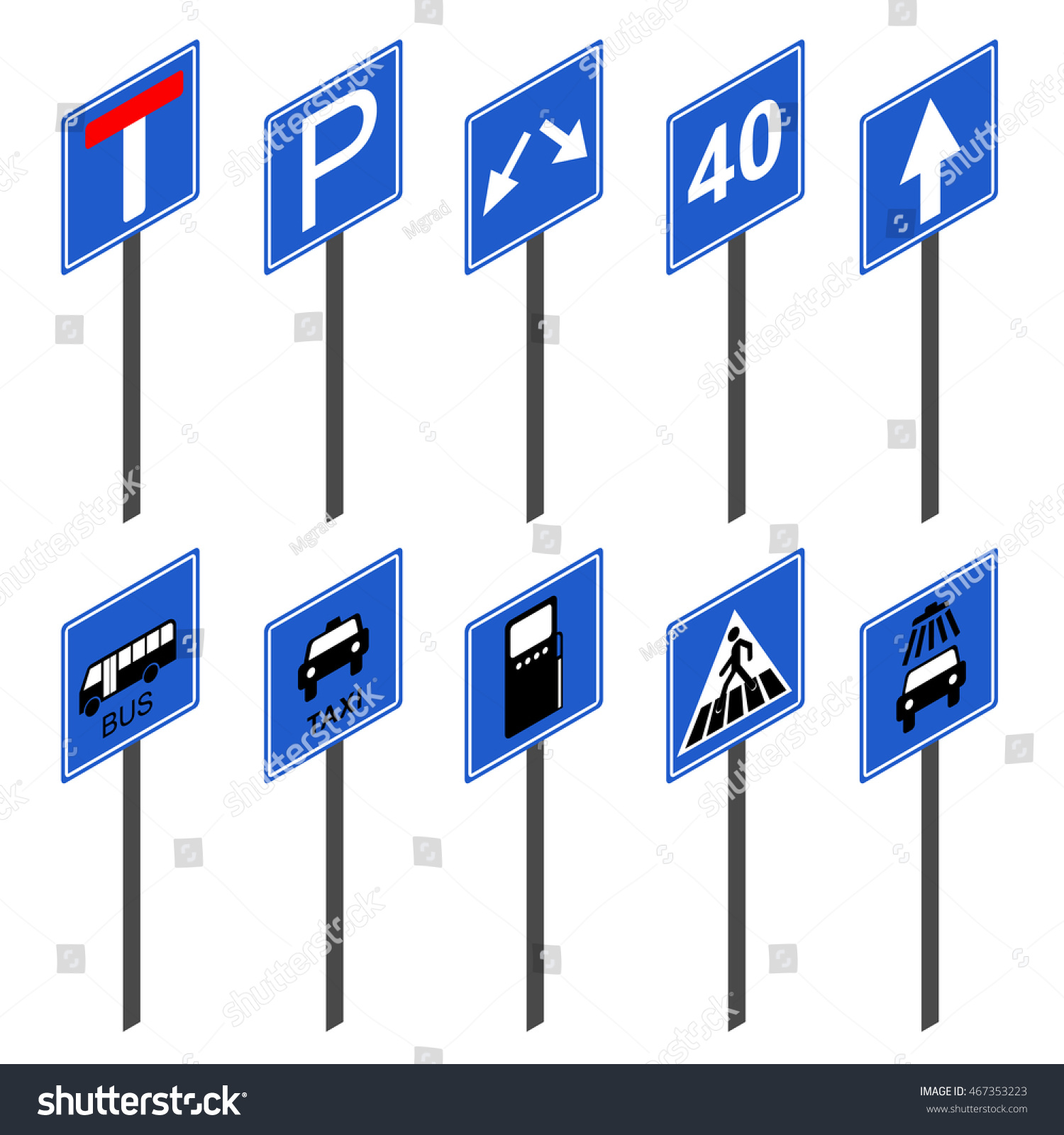 European Traffic Signs Collection Flat 3d Stock Vector Royalty Free