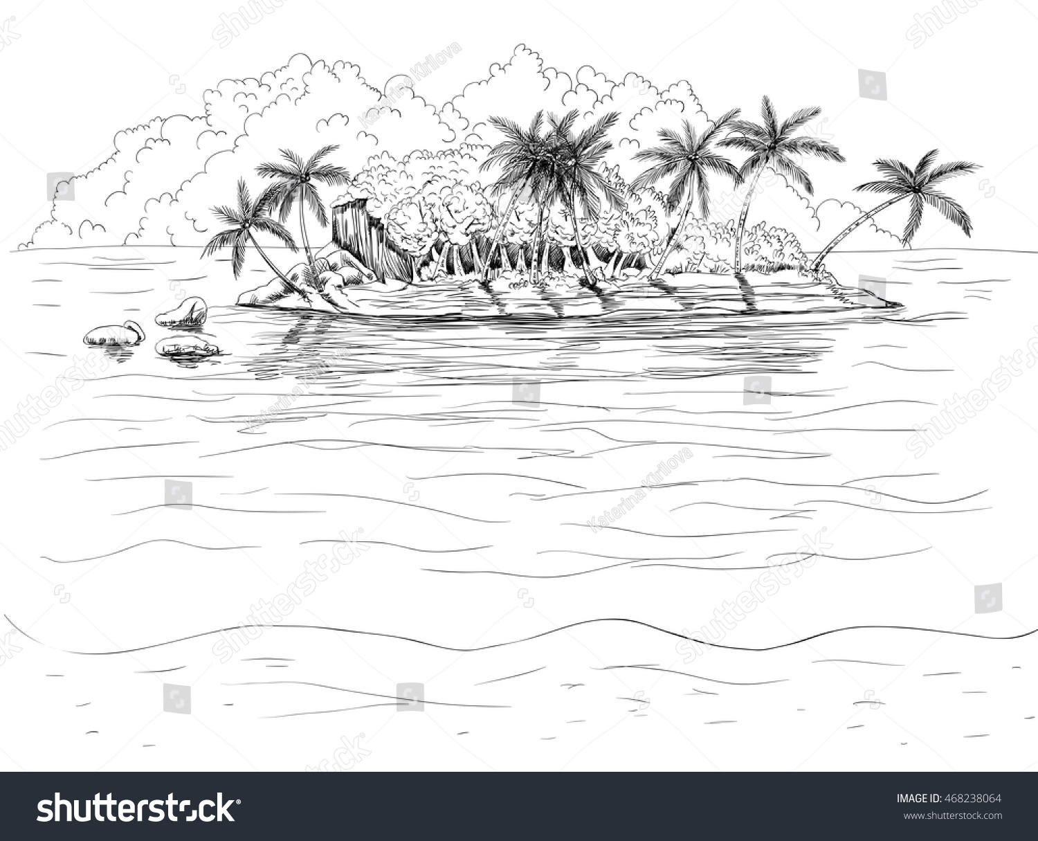 Hand Drawn Tropical Island Palm Sky Stock Vector (Royalty Free ...