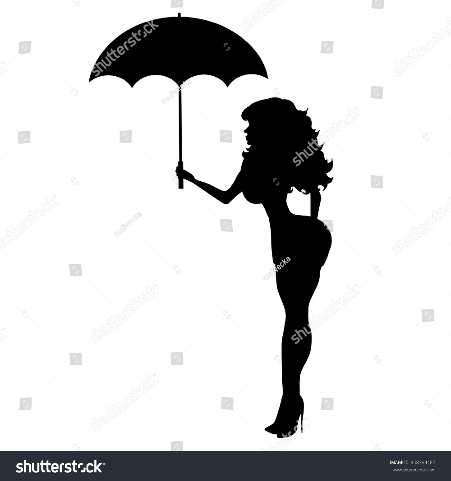 Силуэт девушки с зонтом в полный рост