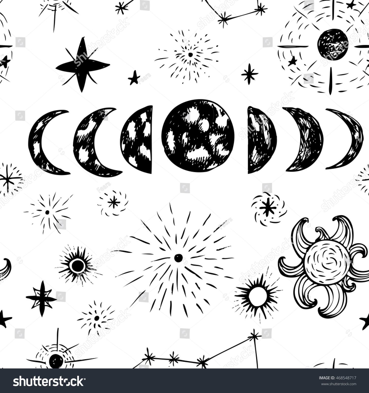 Doodle Planets Stars Seamless Pattern Stock Vector (royalty Free 