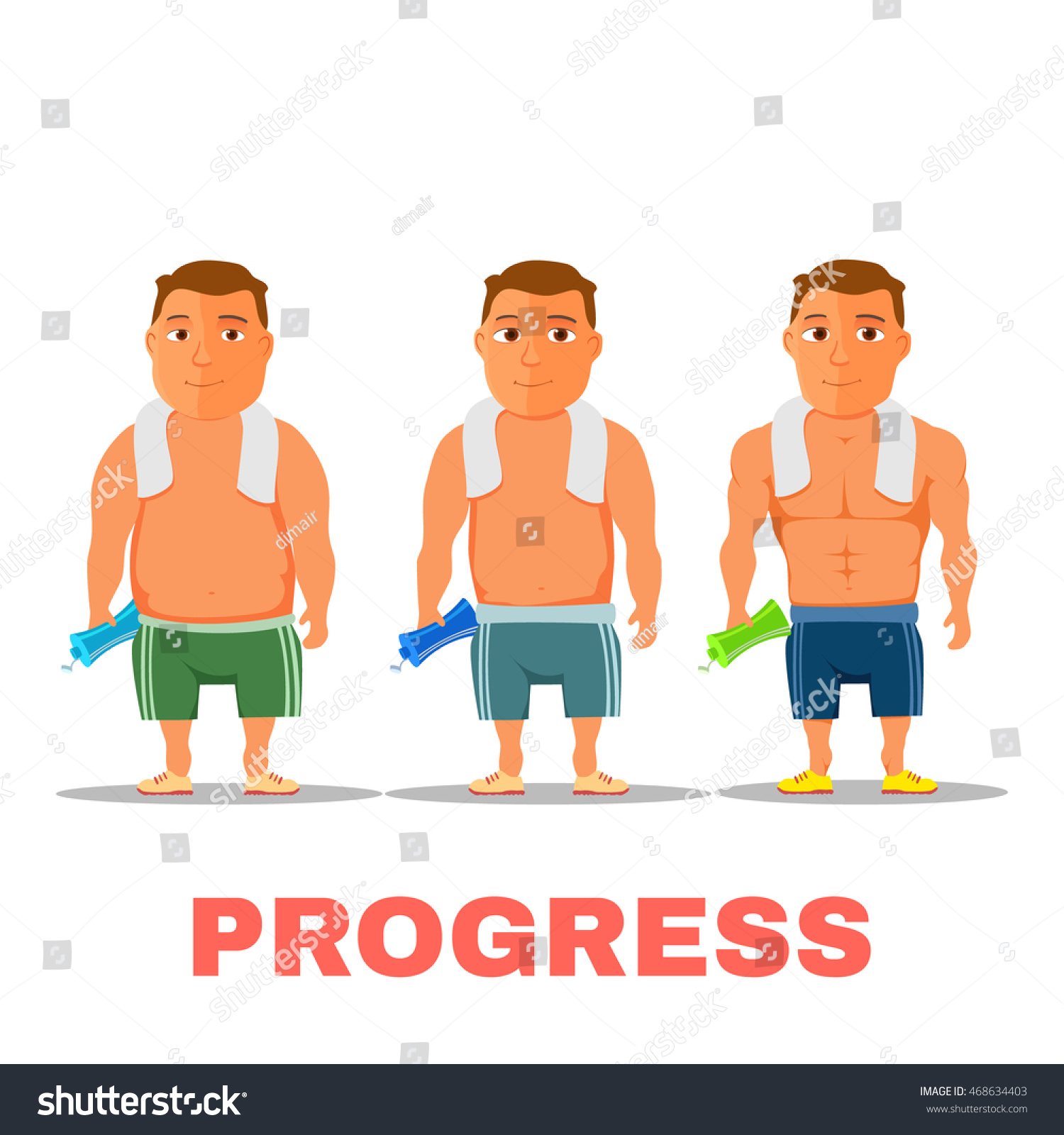 Cartoon Guy Fit Progress After Work Stock Vector (Royalty Free ...