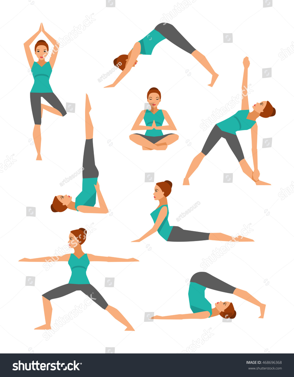 Vector Collection Basic Yoga Asanas Healthy Stock Vector (Royalty Free ...