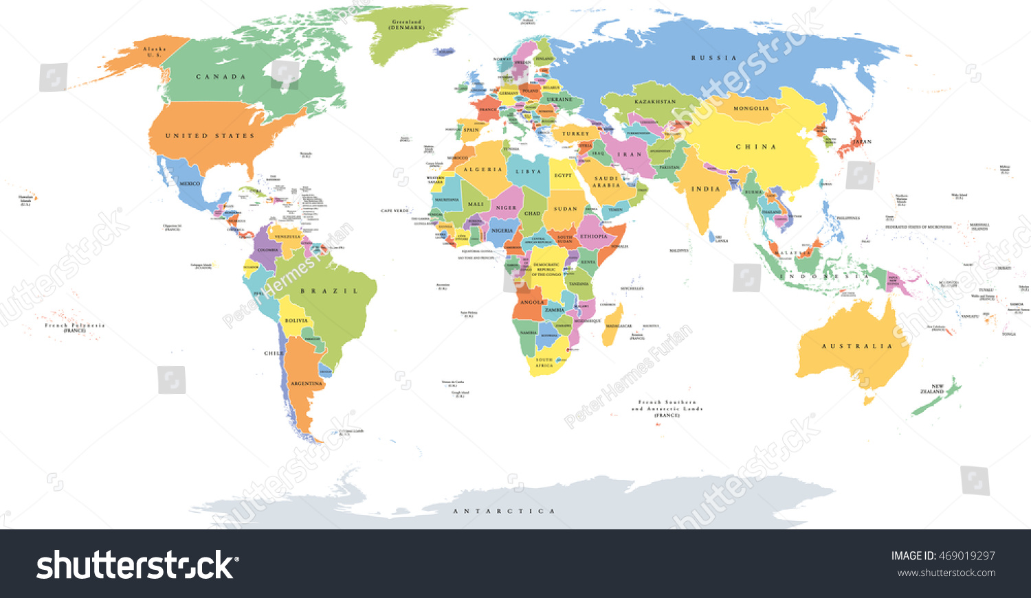 World Single States Political Map National Stock Vector (Royalty Free ...