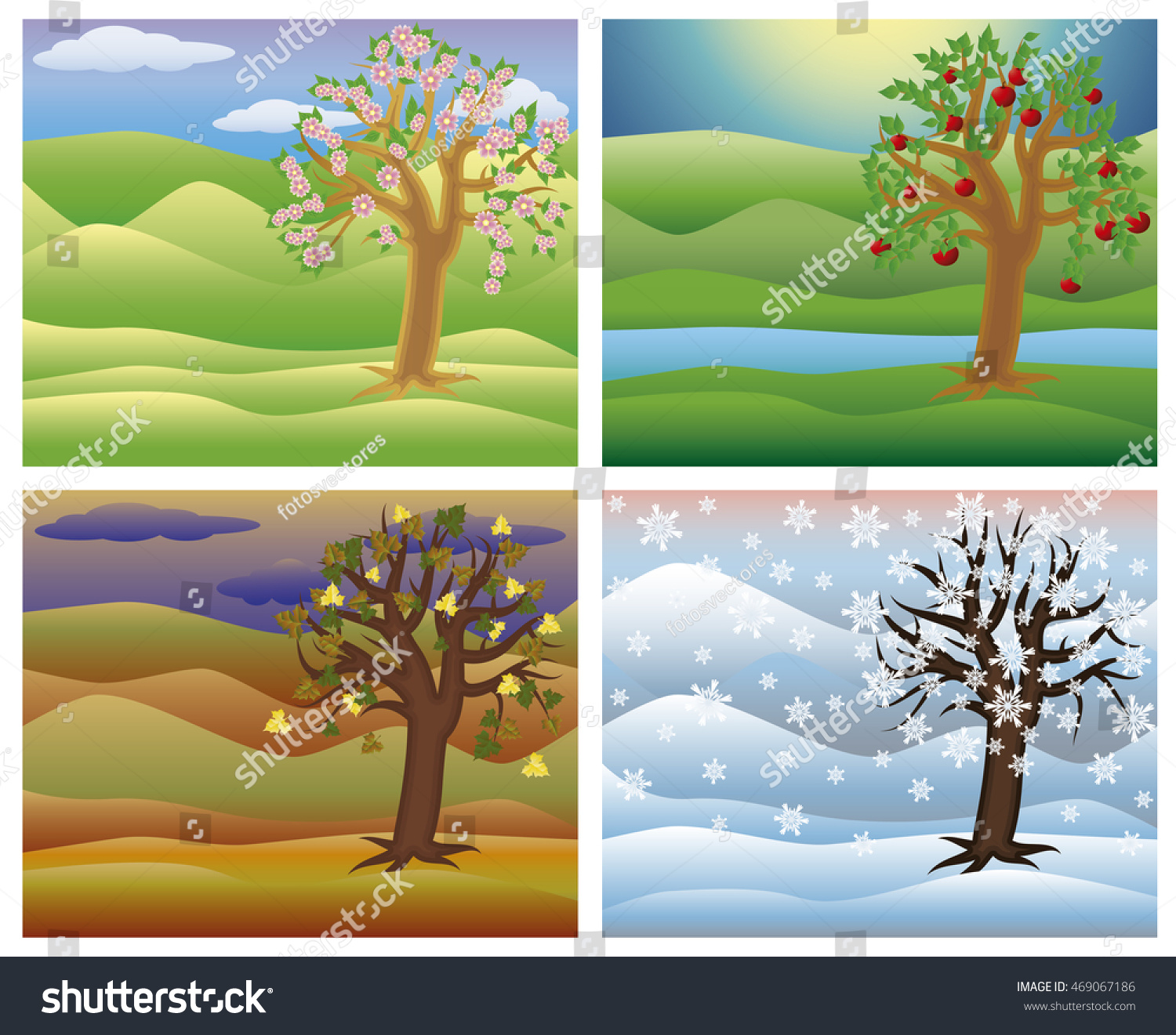 Set Seasons Tree Vector Illustration Stock Vector (Royalty Free ...