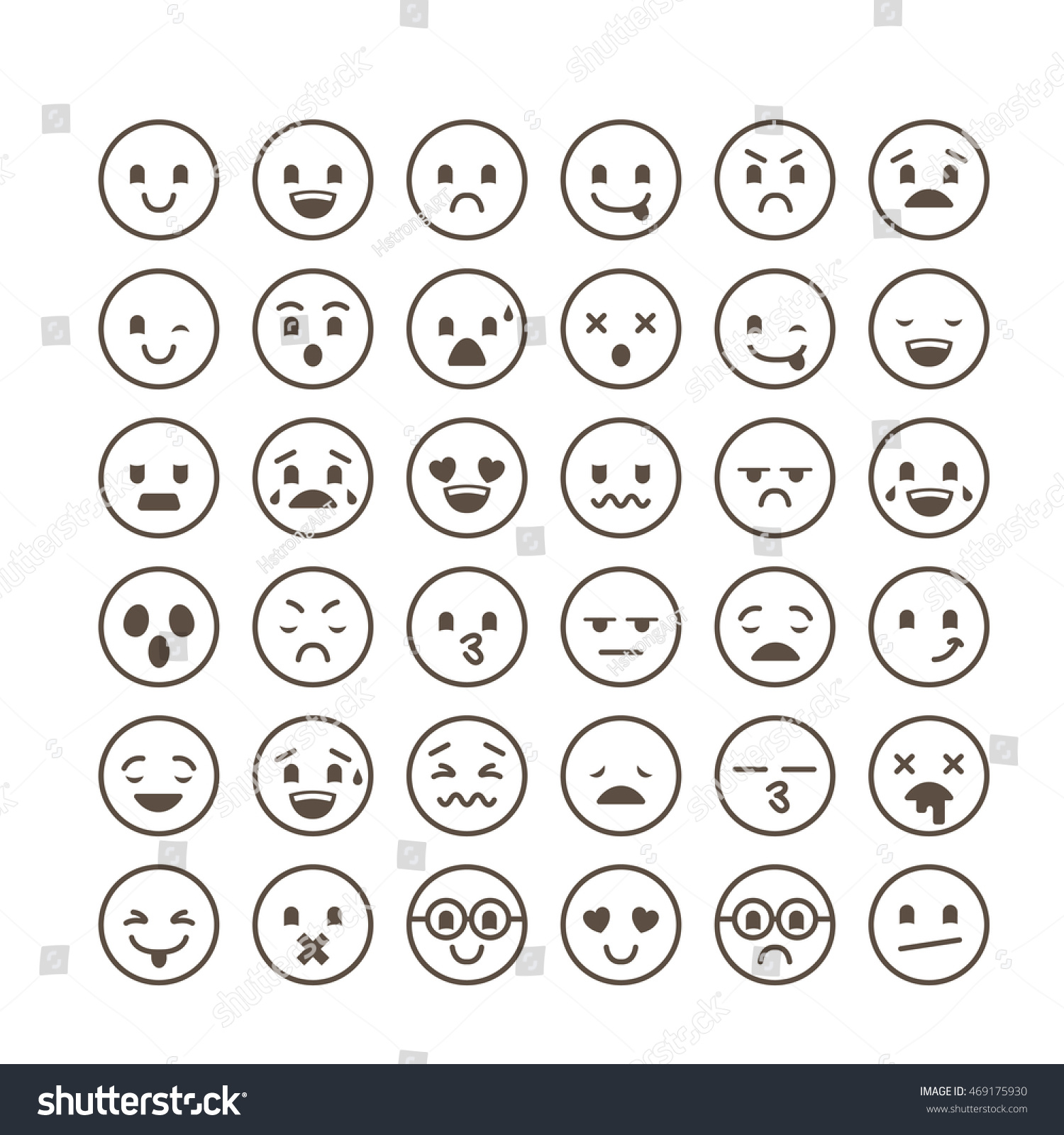 Retro Emoticons Design Set 36 Different Stock Vector (Royalty Free ...