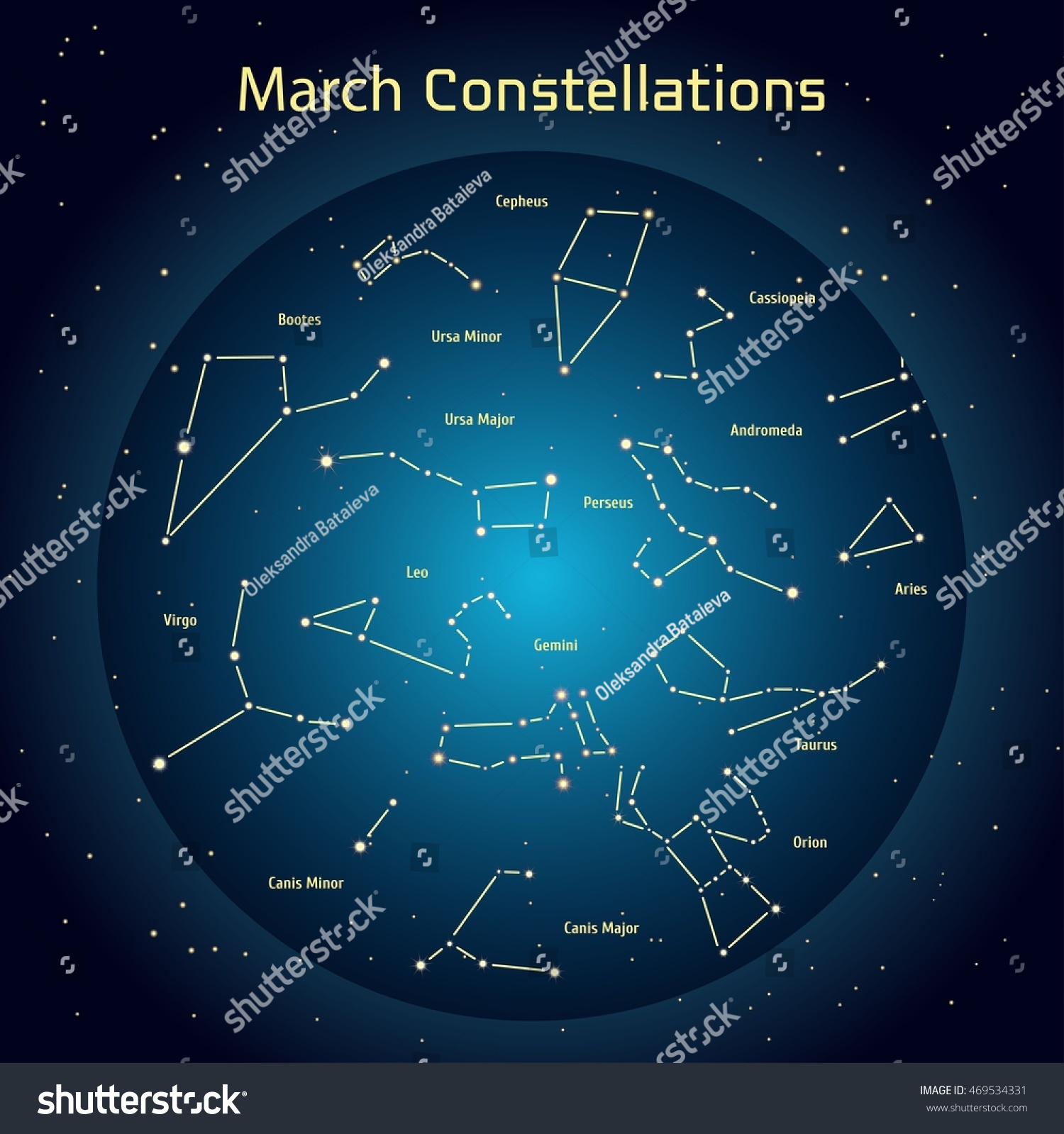 Illustration Constellations Night Sky March Glowing Stock Illustration ...