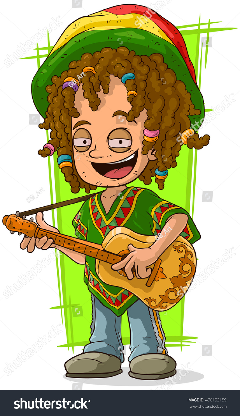 Vector Illustration Cartoon Happy Rastaman Guitar Stock Vector (Royalty ...