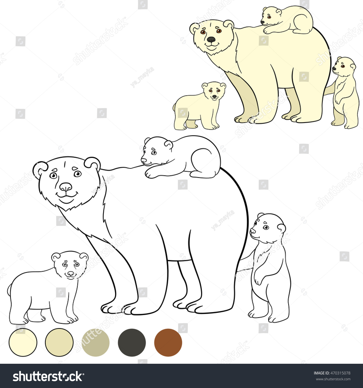 Белые медведи мама и малыш разукрашка
