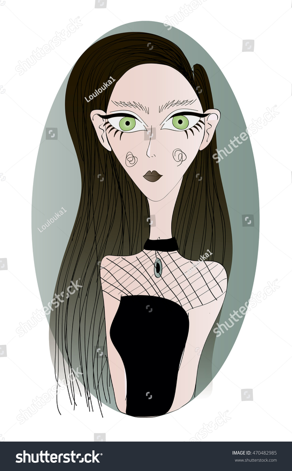 Cartoon Goth Girl Big Green Eyes Stock Vector Royalty Free 470482985 Shutterstock 