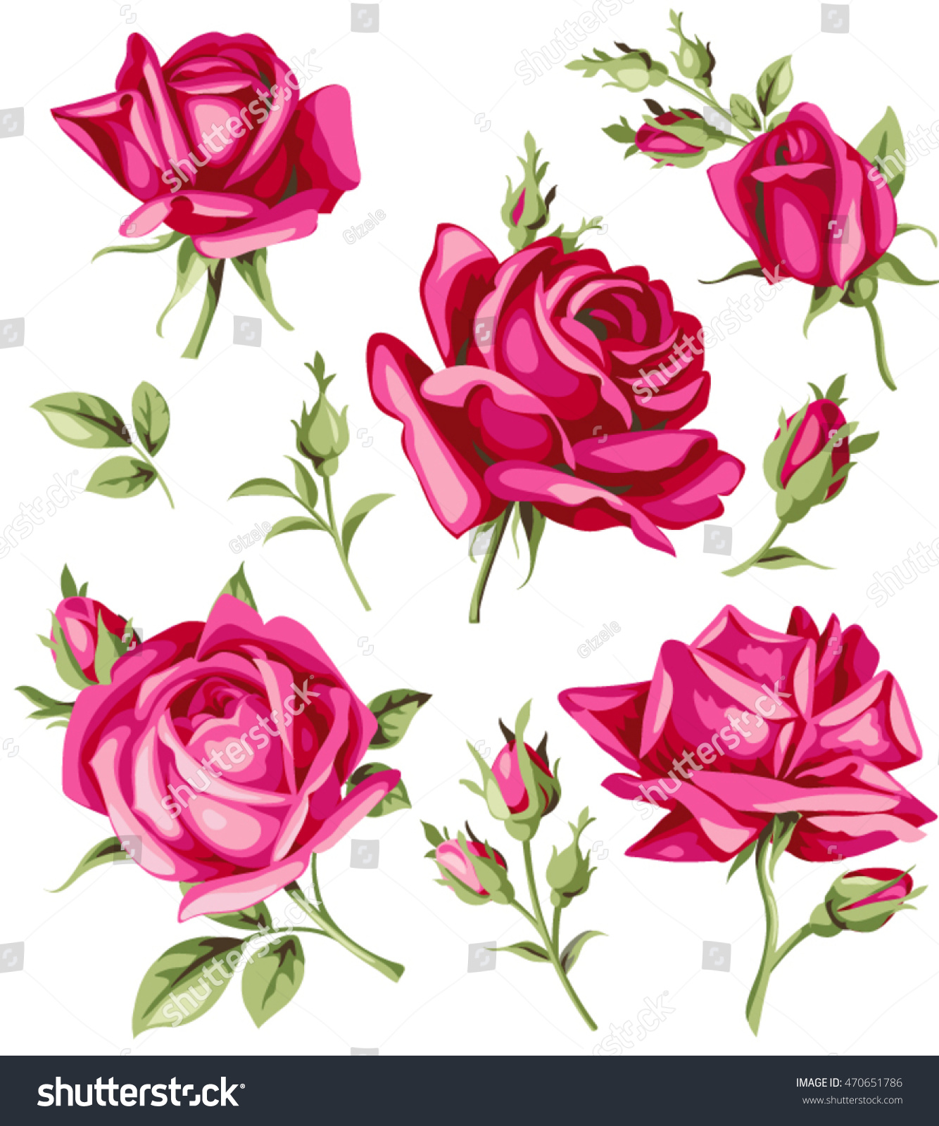 Vintage Red Rose Bud Set Vector Stock Vector (Royalty Free) 470651786 ...