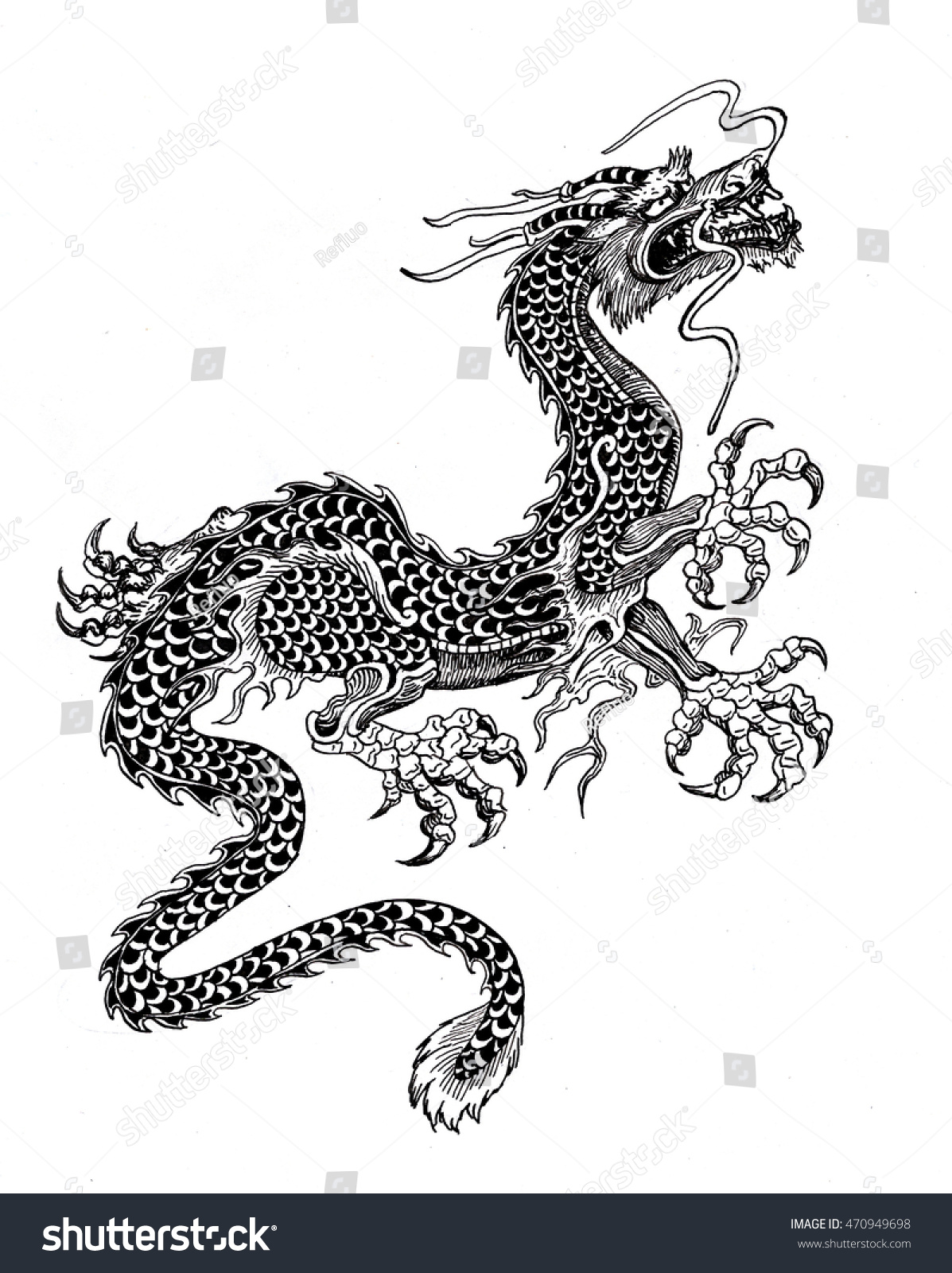 Ink Illustration Black White Eastern Dragon Stock Illustration ...