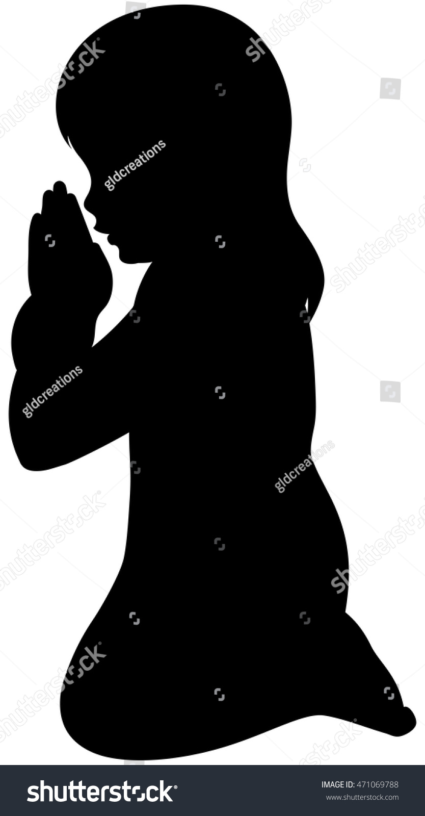 Silhouette Illustration Young Girl Kneeling Her Stock Vector (royalty 