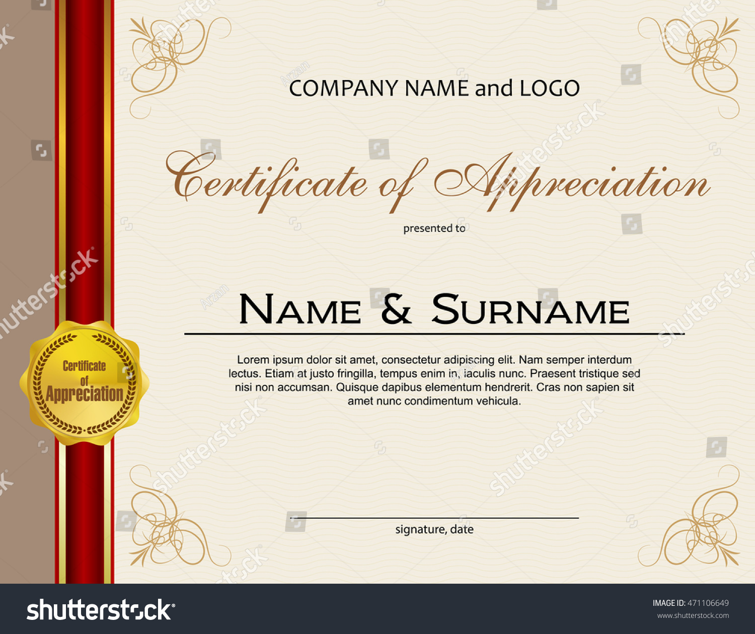 Certificate Appreciation Medal Ribbon Stock Vector (Royalty Free ...