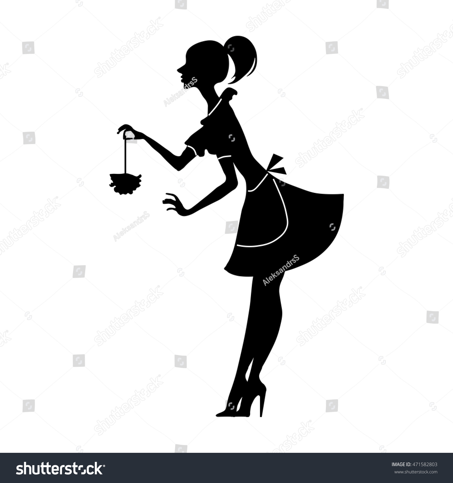 Vector Silhouette Cleaning Lady Feather Duster Stock Vector (Royalty Free) ...