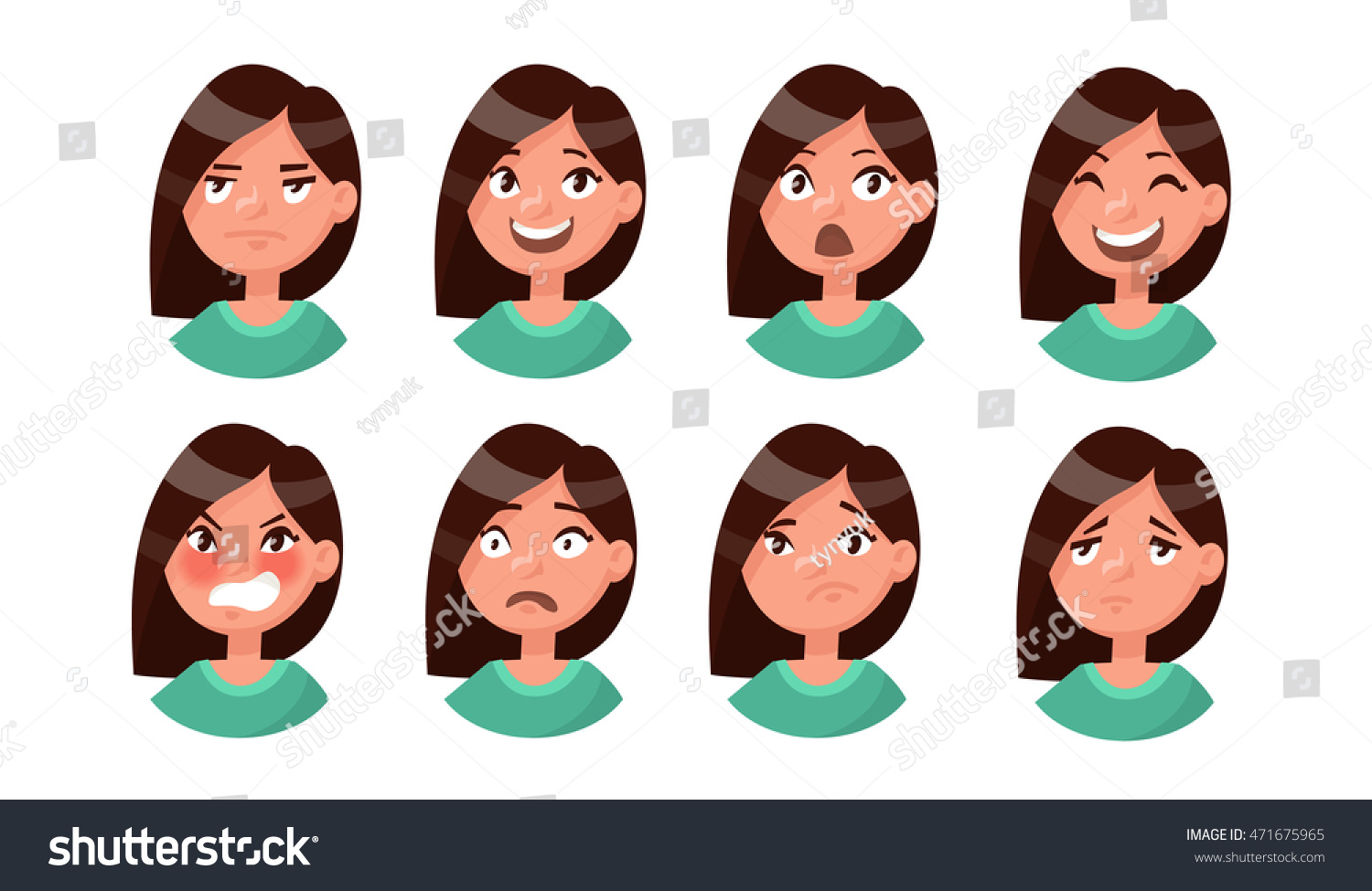 Set Womans Emotions Facial Expression Girl Stock Vector Royalty Free 471675965 Shutterstock 6001