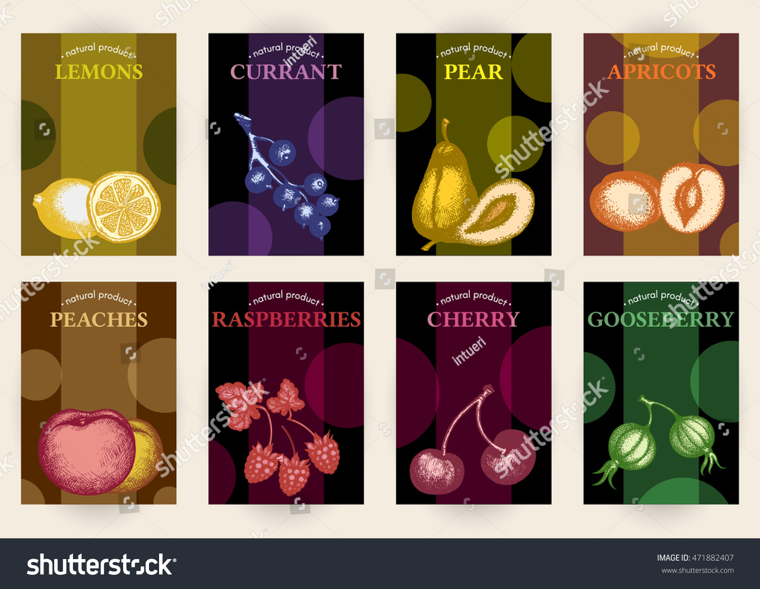 Collection Fruit Labels Poster Vintage Food Stock Vector (Royalty Free ...