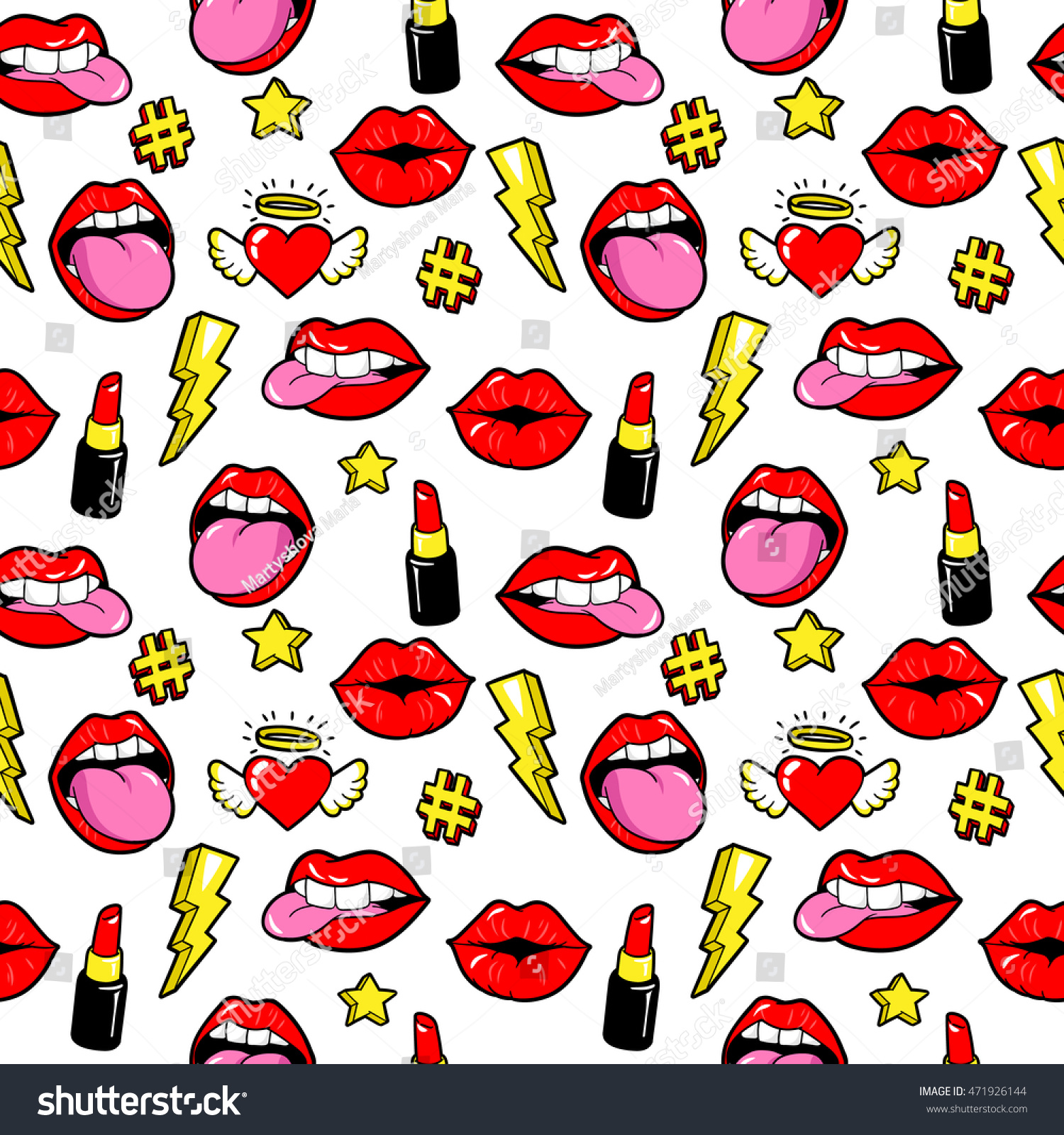 Seamless Pattern Fashion Patch Badges Lips Stock Vector (Royalty Free ...