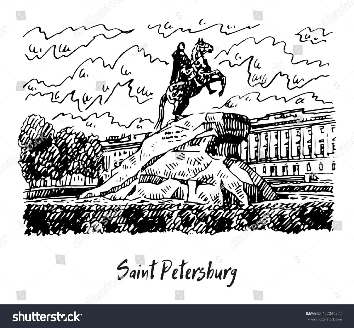 Петр памятник в Санкт-Петербурге рисунок