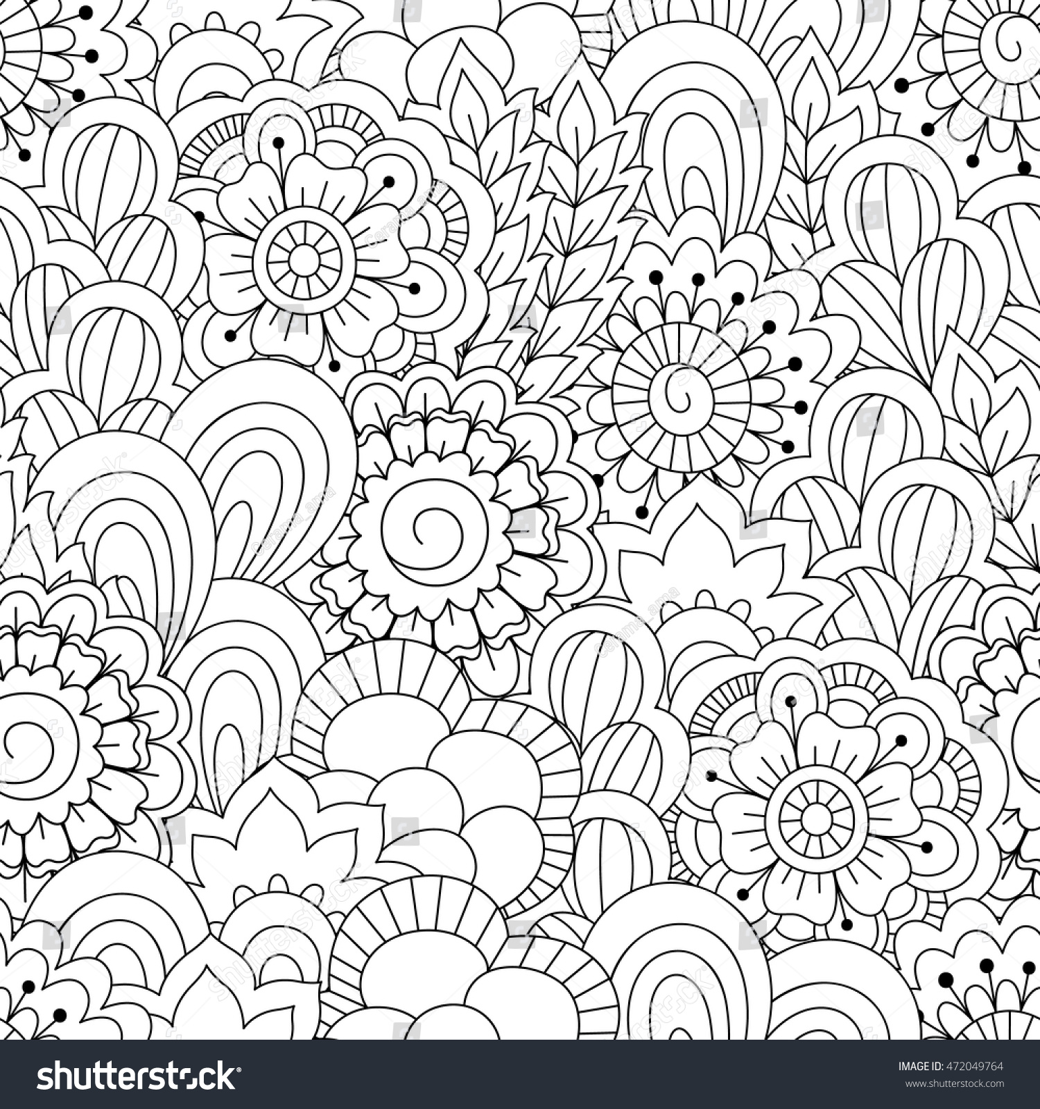 Seamless Black White Background Floral Ethnic Stock Vector (Royalty ...