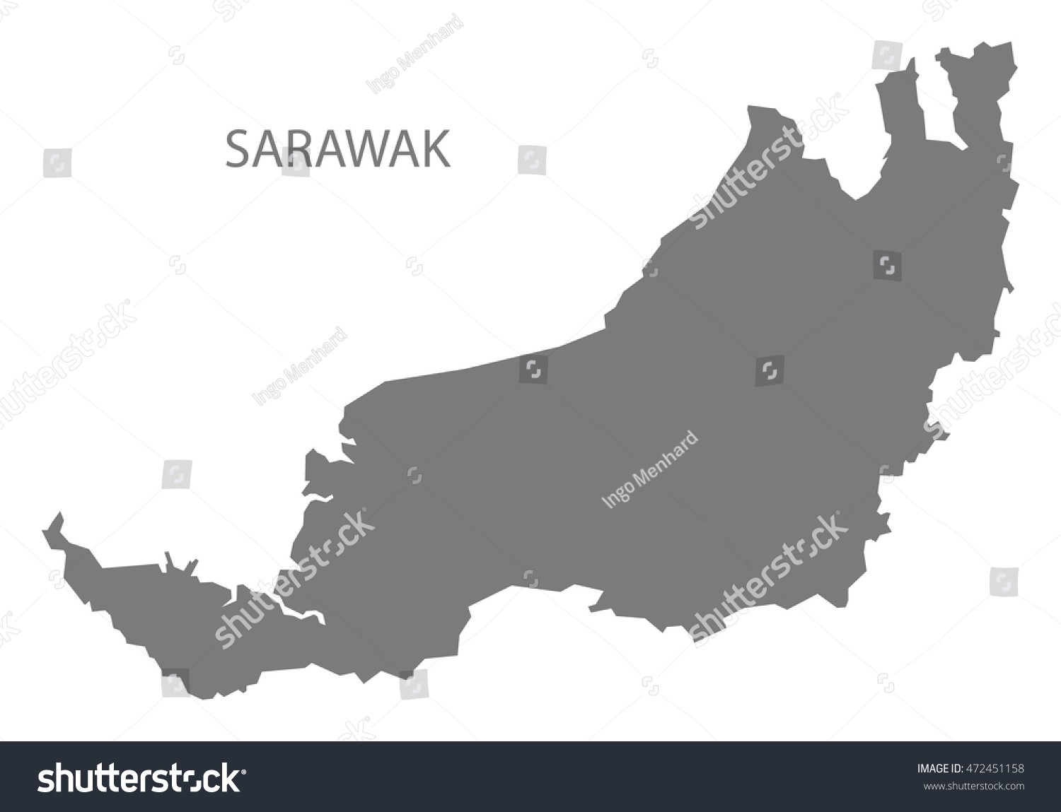 Sarawak Malaysia Map Grey Stock Vector (Royalty Free) 472451158 ...