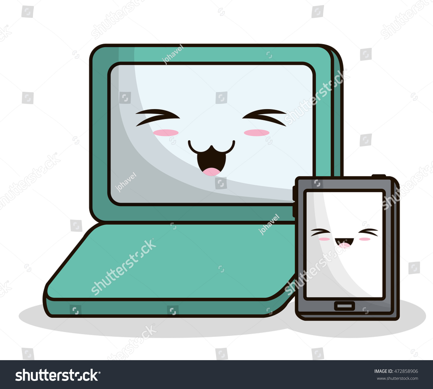 Tablet Laptop Kawaii Cartoon Smiling Technology Stock Vector (Royalty ...