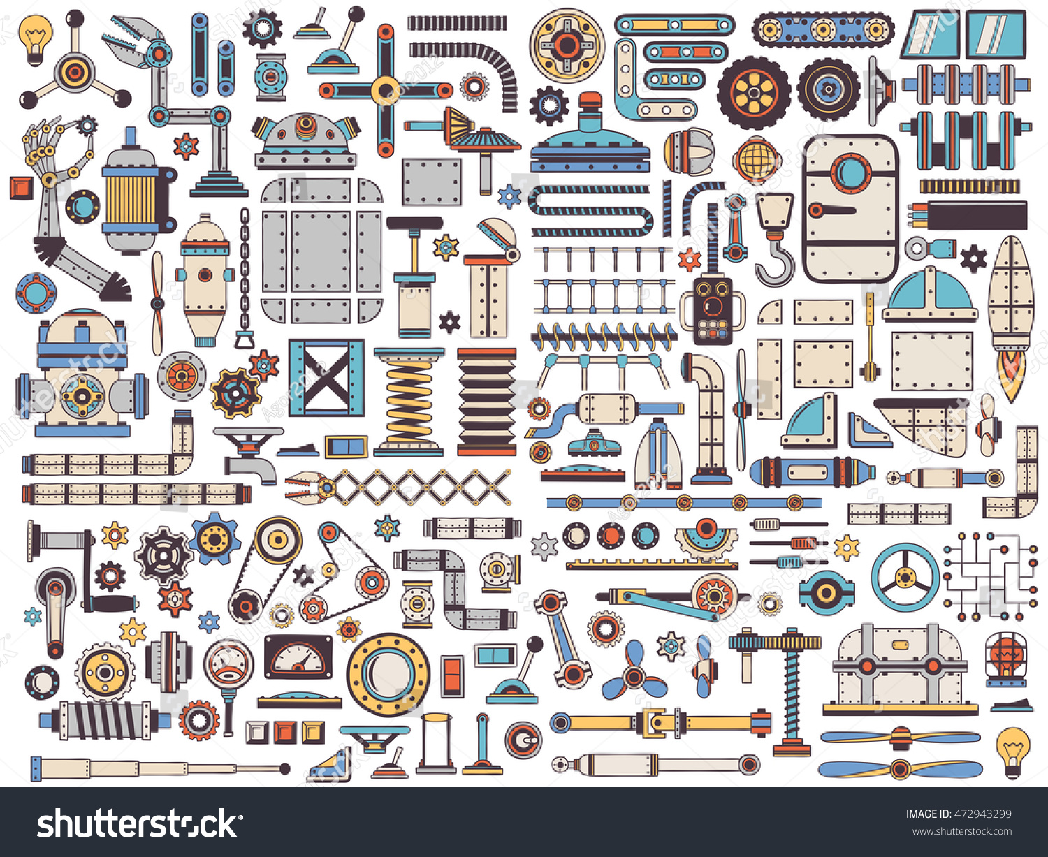 Huge Collection Isolated Machinery Items Spare Stock Illustration ...