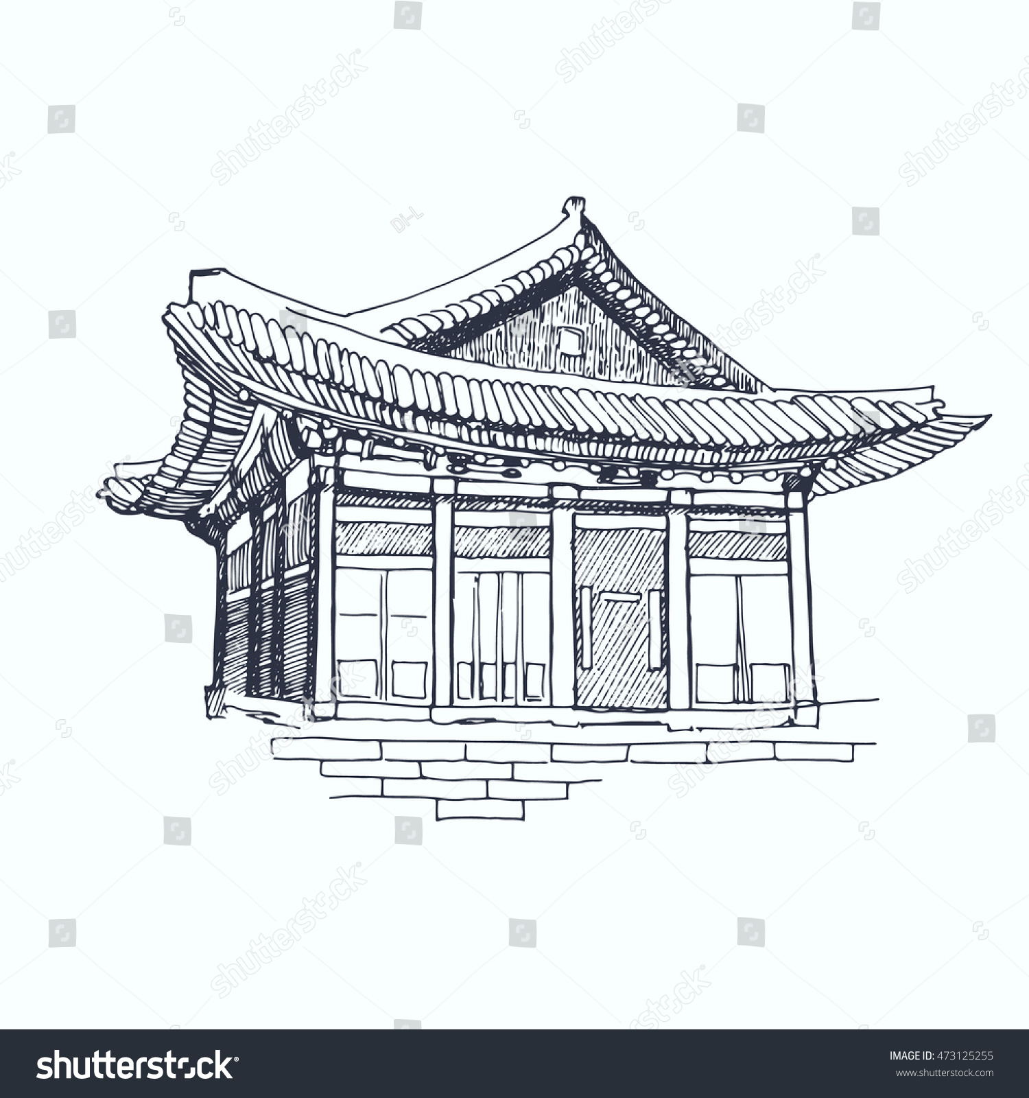 Корейская архитектура рисунок Ханок