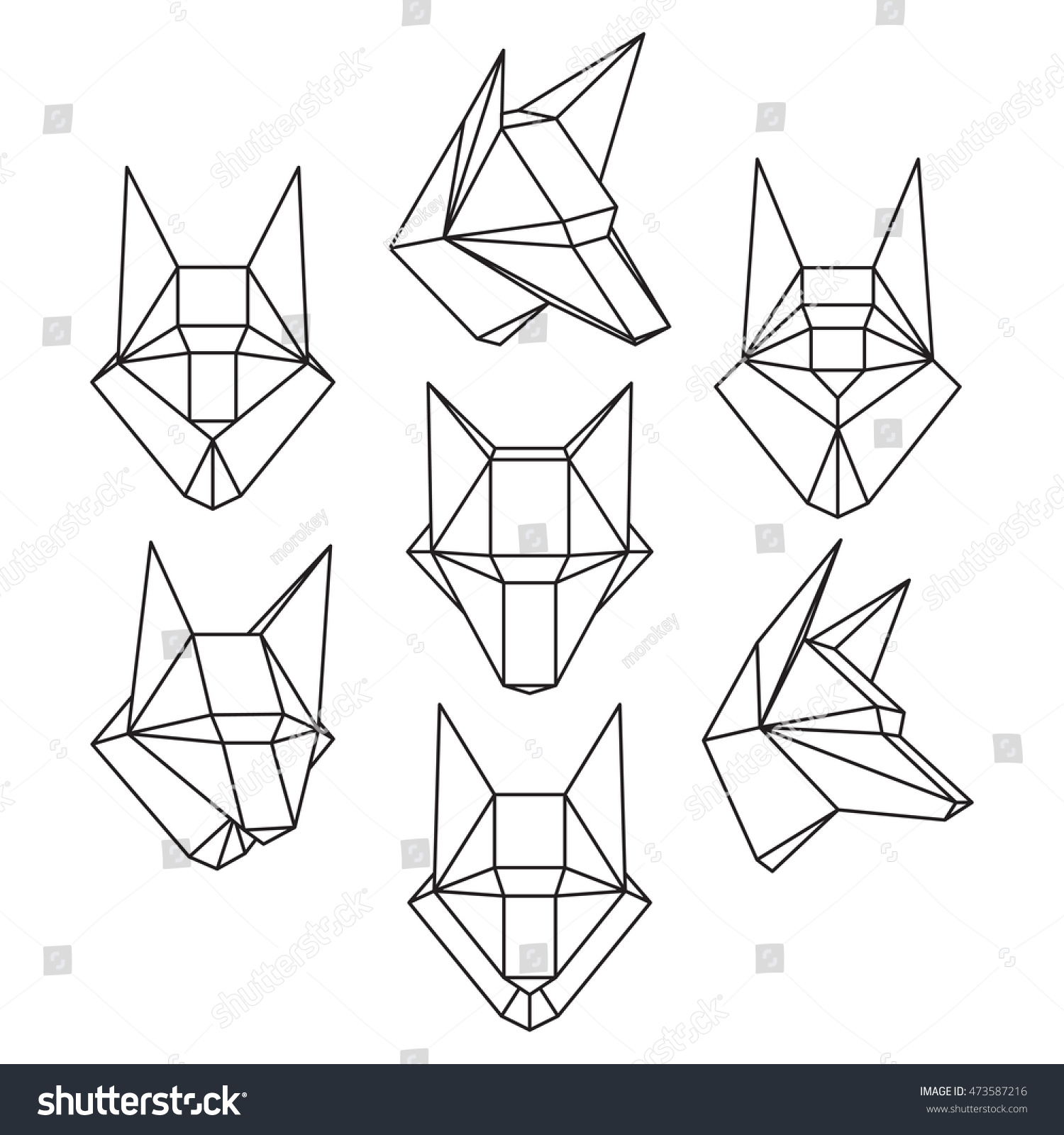 Set Geometric Polygonal Wolf Trophy Head Stock Vector (Royalty Free ...