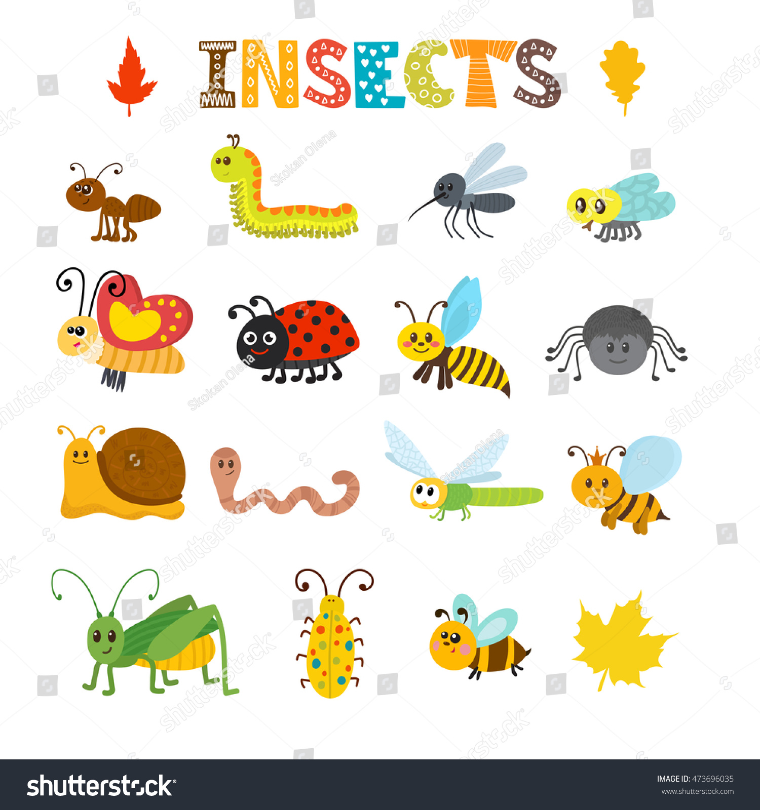 Vector Set Cartoon Insects Colorful Bugs Stock Vector (Royalty Free ...