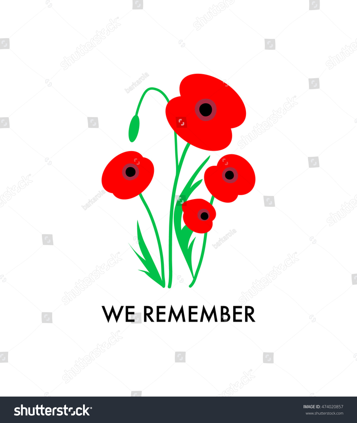 Remembrance Day Poppies On White Background Stock Vector (Royalty Free ...