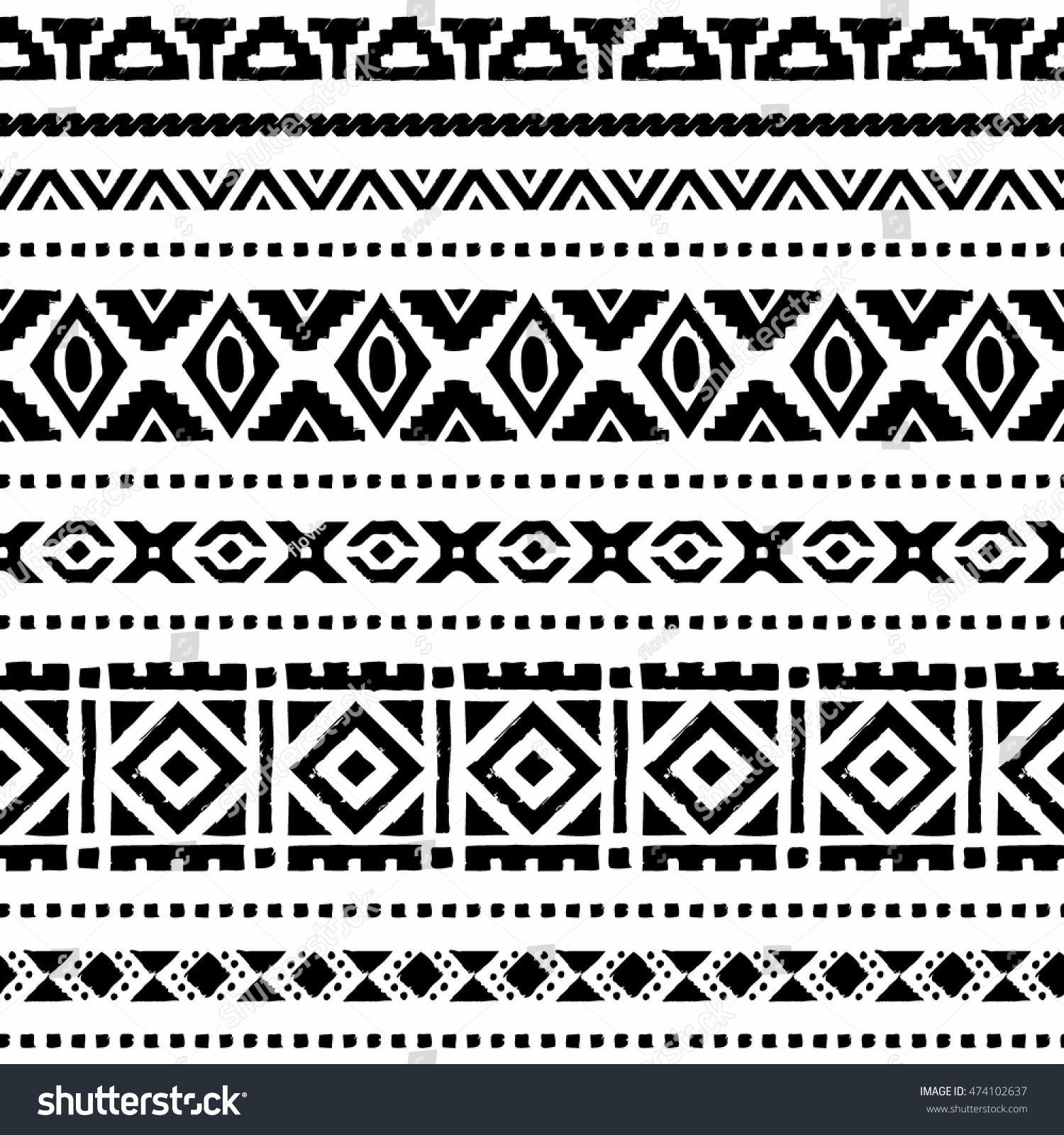 Black White Seamless Ethnic Background Vector Stock Vector (Royalty ...