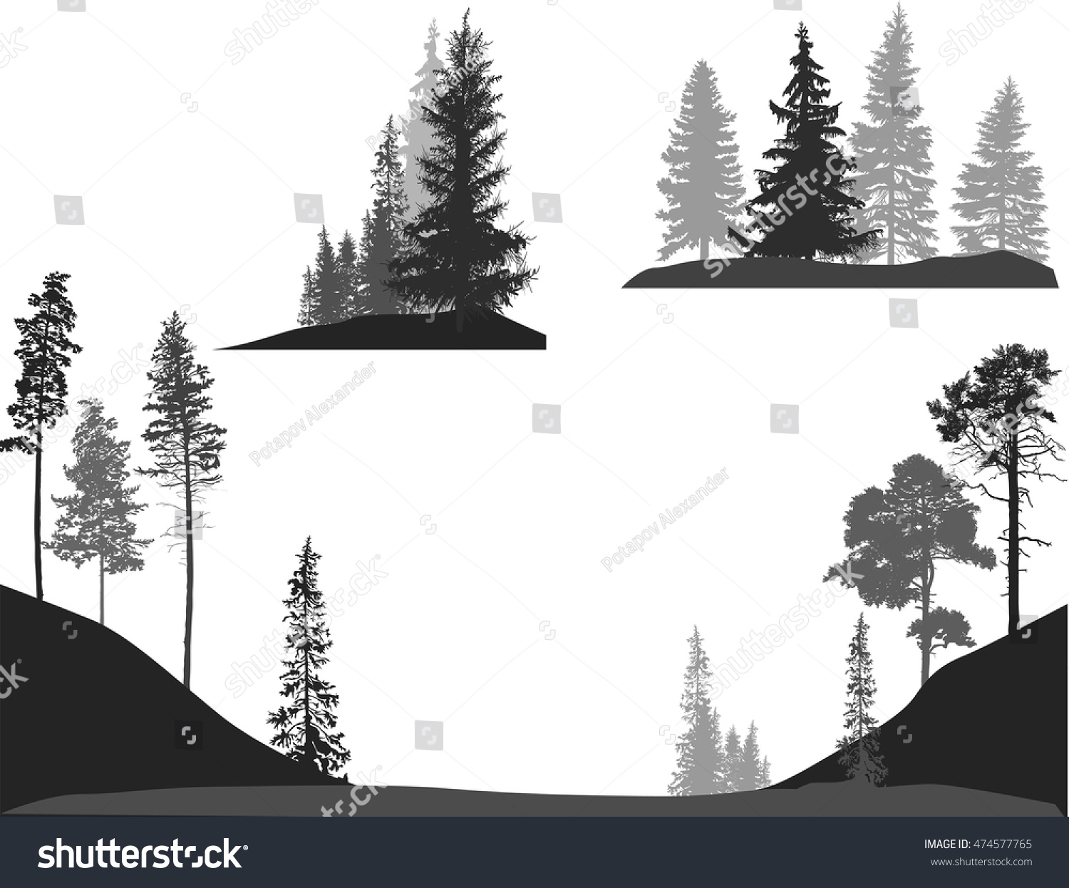 Illustration Trees Set Isolated On White Stock Vector Royalty Free Shutterstock